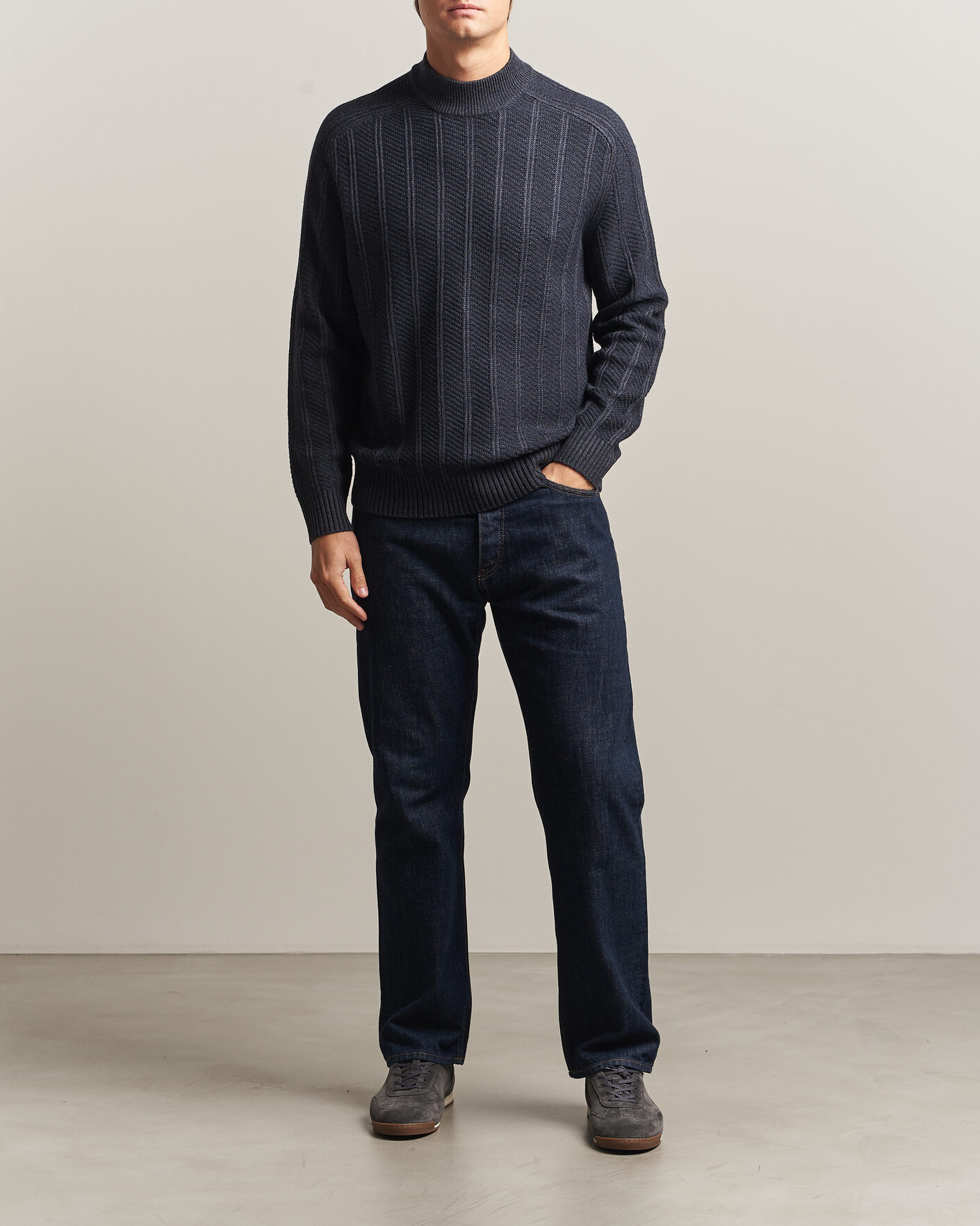 Men | Sweaters & Knitwear | BOSS ORANGE | Katoolo Wool/Cotton Knitted Turtleneck Dark Blue