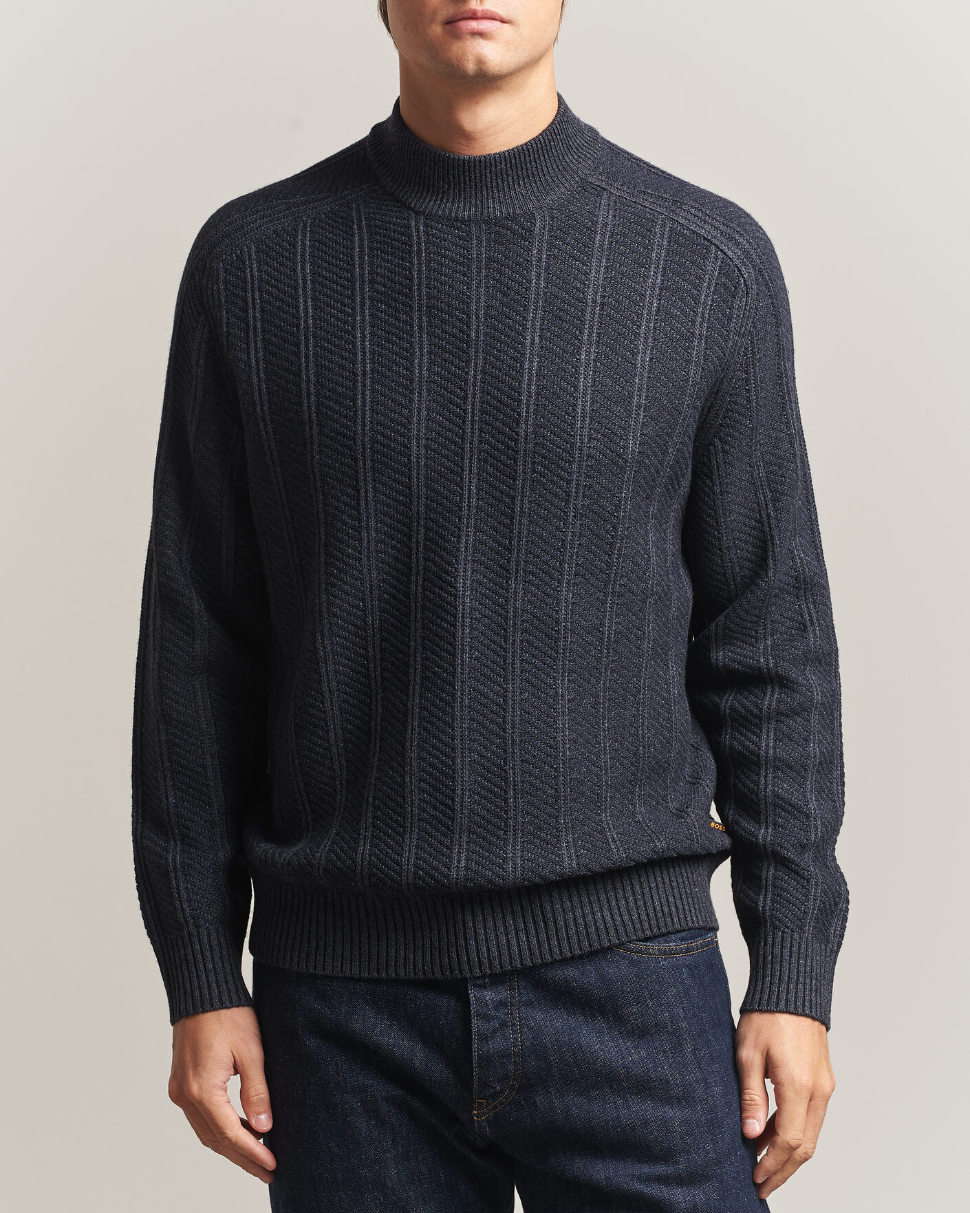 Men | Sweaters & Knitwear | BOSS ORANGE | Katoolo Wool/Cotton Knitted Turtleneck Dark Blue