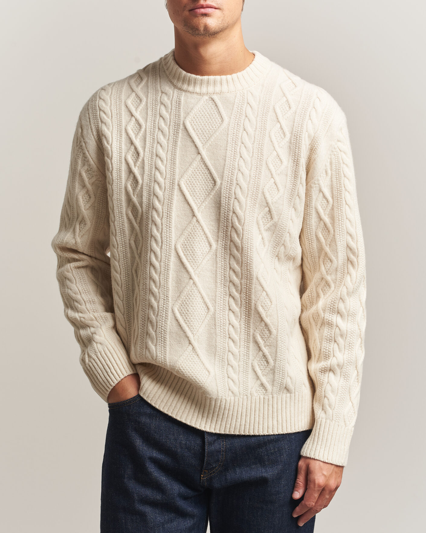 Men | Sweaters & Knitwear | BOSS ORANGE | Atreccio Wool Structured Knitted Sweater Open White