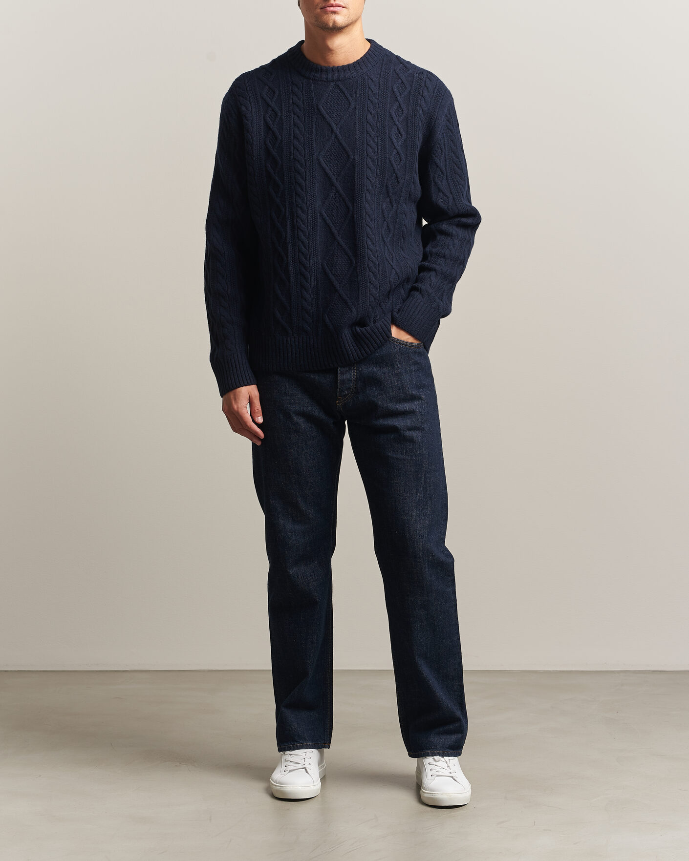 Men | Sweaters & Knitwear | BOSS ORANGE | Atreccio Wool Structured Knitted Sweater Dark Blue