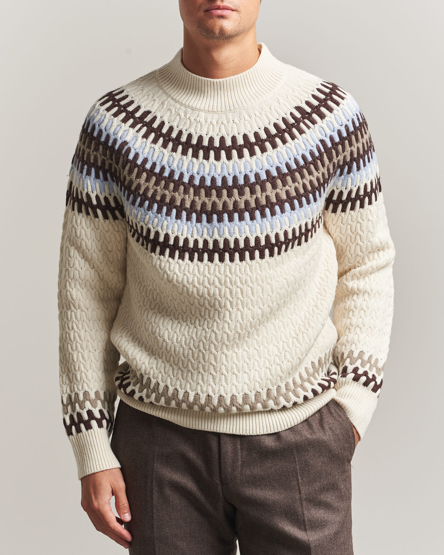 Men | Sweaters & Knitwear | BOSS BLACK | Fiotto Wool Fairisle Sweater Open White