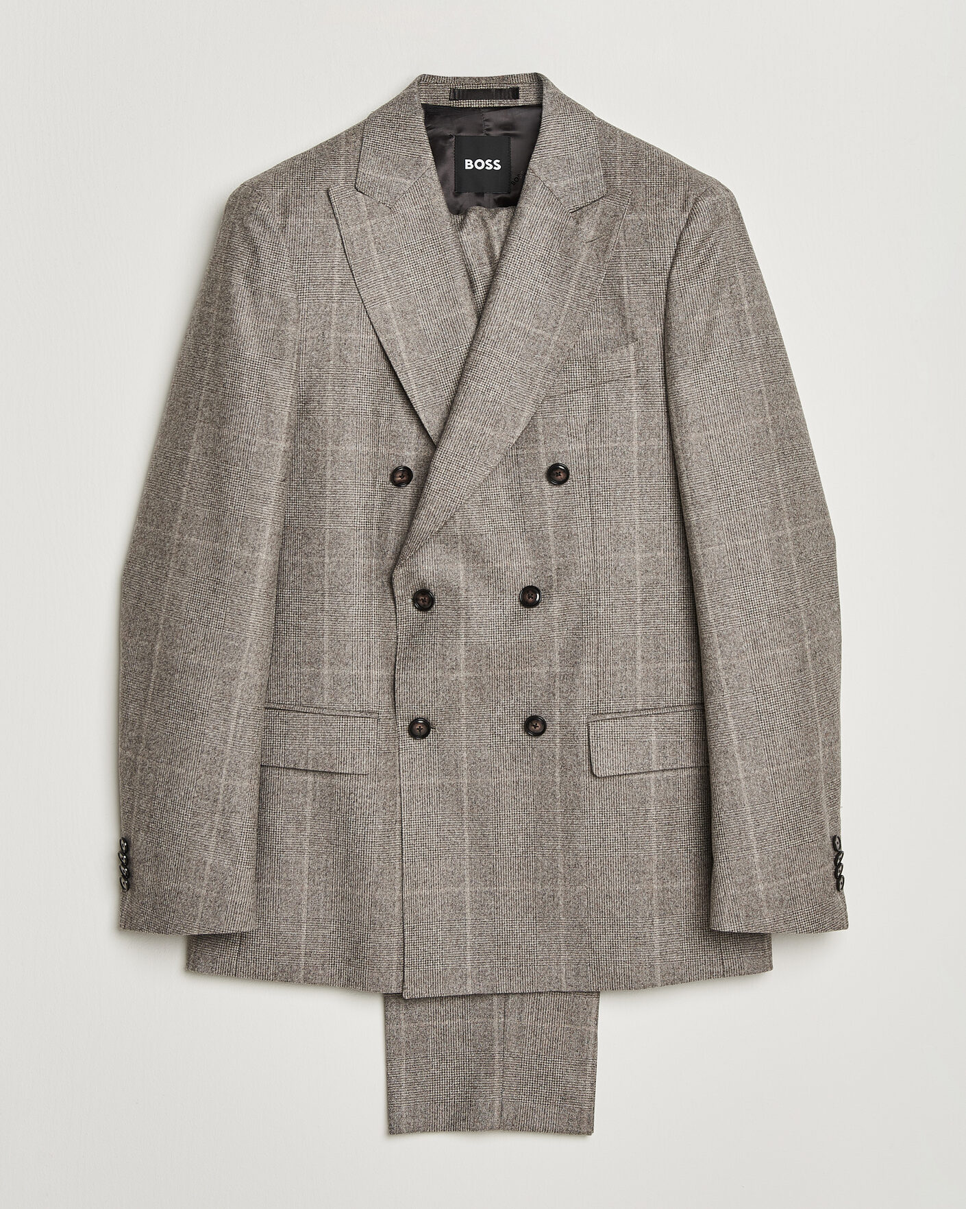 Men | Suits | BOSS BLACK | Huge Wool Checked Double Breasted Suit Open Brown