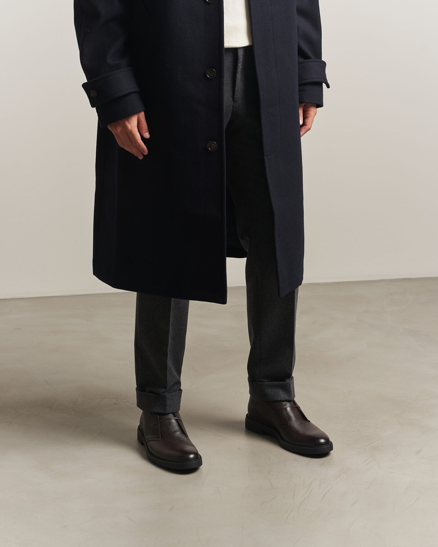Men | Boots | BOSS BLACK | Calev Grained Leather Chukka Boot Dark Brown