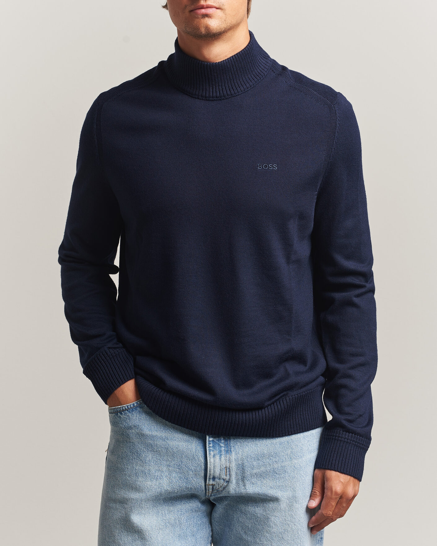 Men | Sweaters & Knitwear | BOSS ORANGE | Avac Knitted Turtleneck Dark Blue