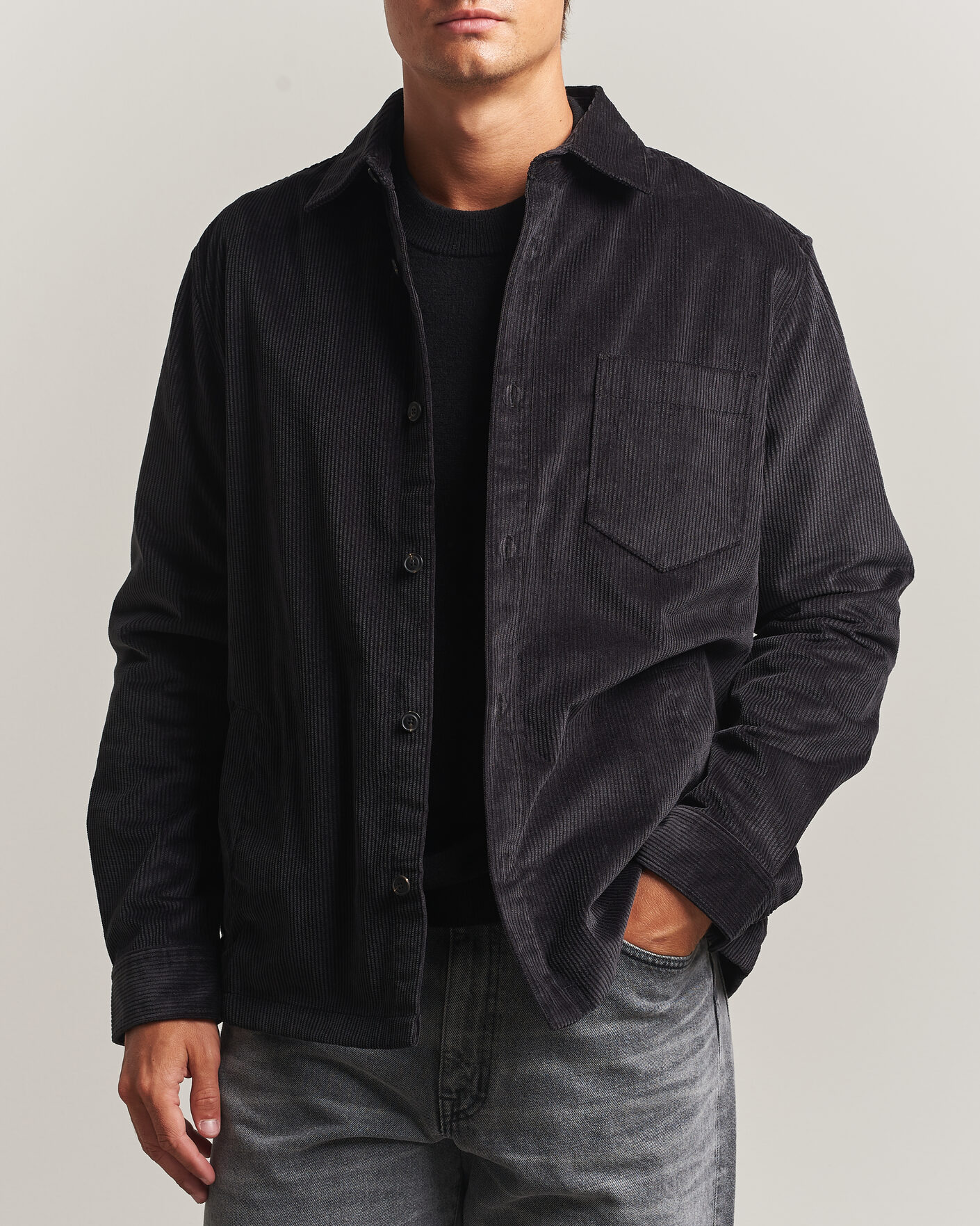 Men | Shirts | HUGO | Ecord Corduroy Overshirt Black