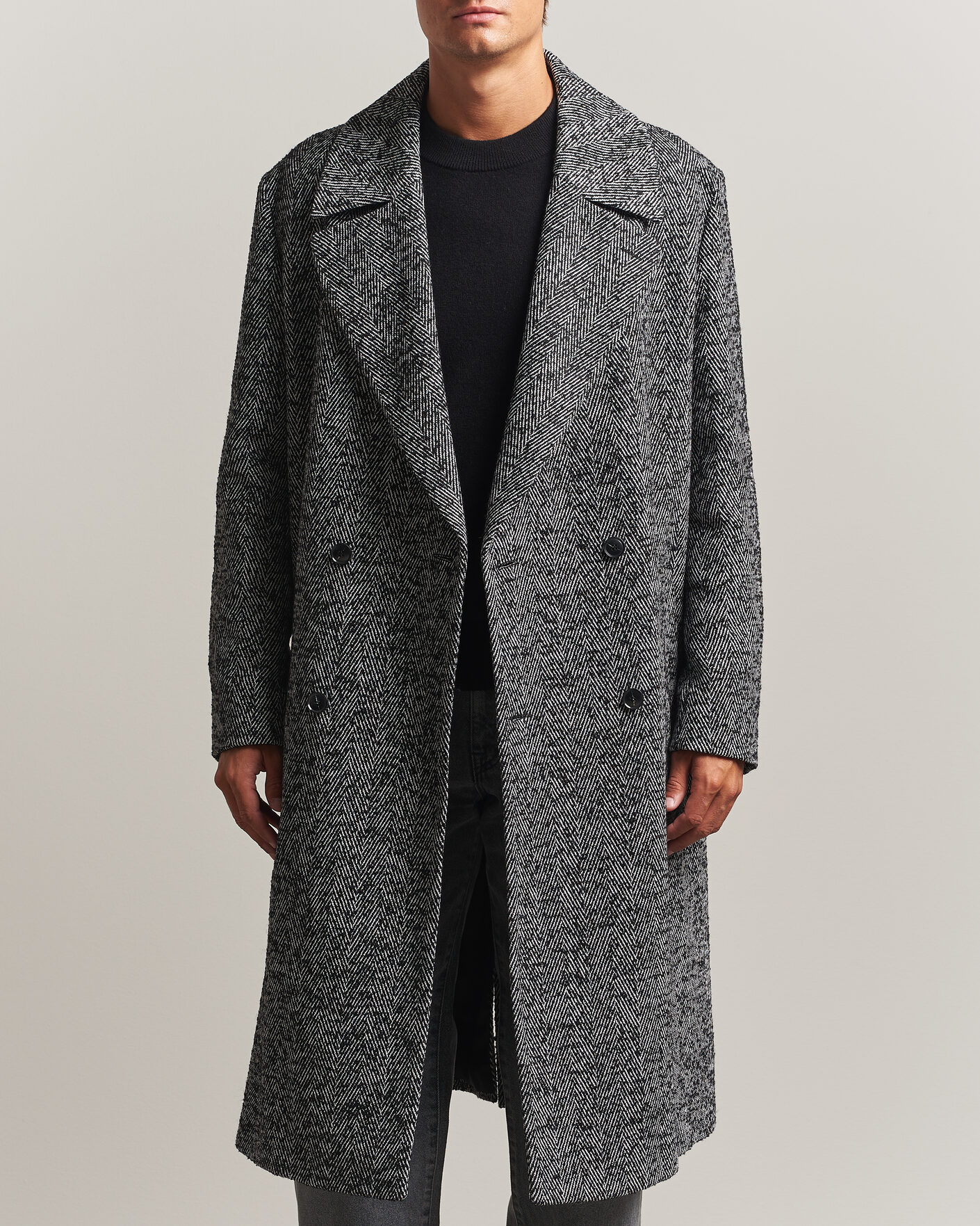 Men | Coats & Jackets | HUGO | Milas Herringbone Double Breasted Coat Dark Grey