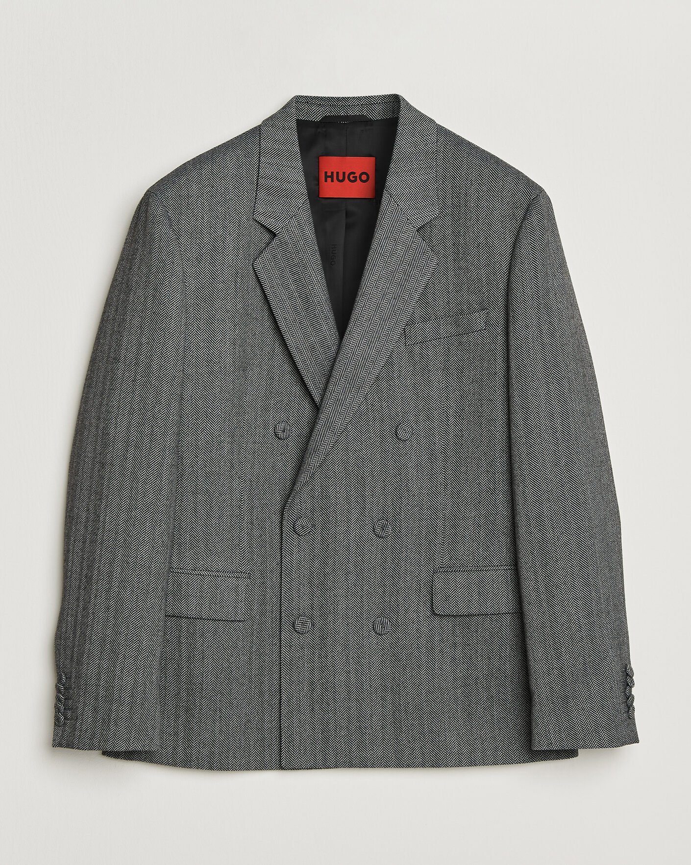 Men | Blazers | HUGO | Karlo Herringbone Double Breasted Blazer Dark Grey