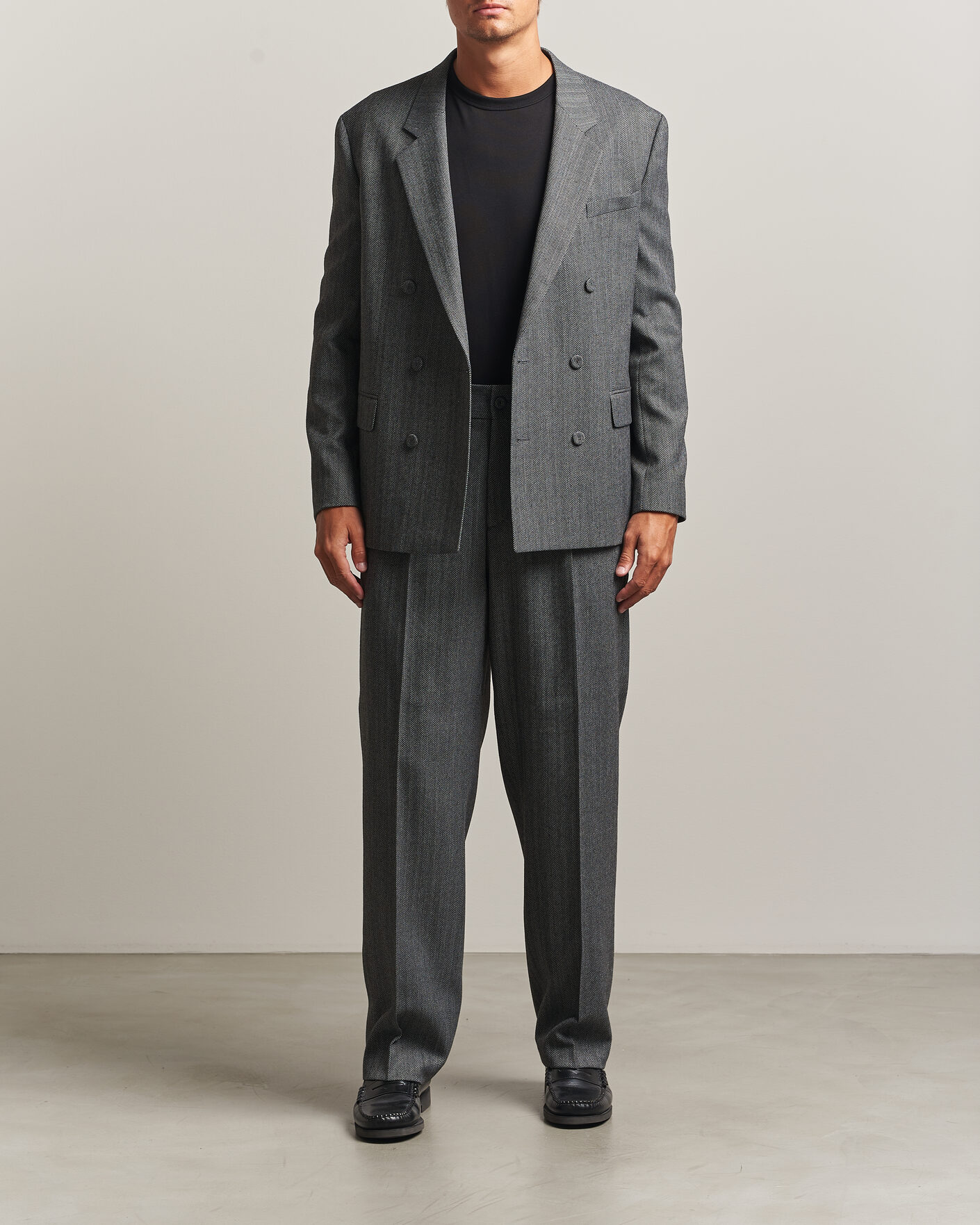 Men | Blazers | HUGO | Karlo Herringbone Double Breasted Blazer Dark Grey