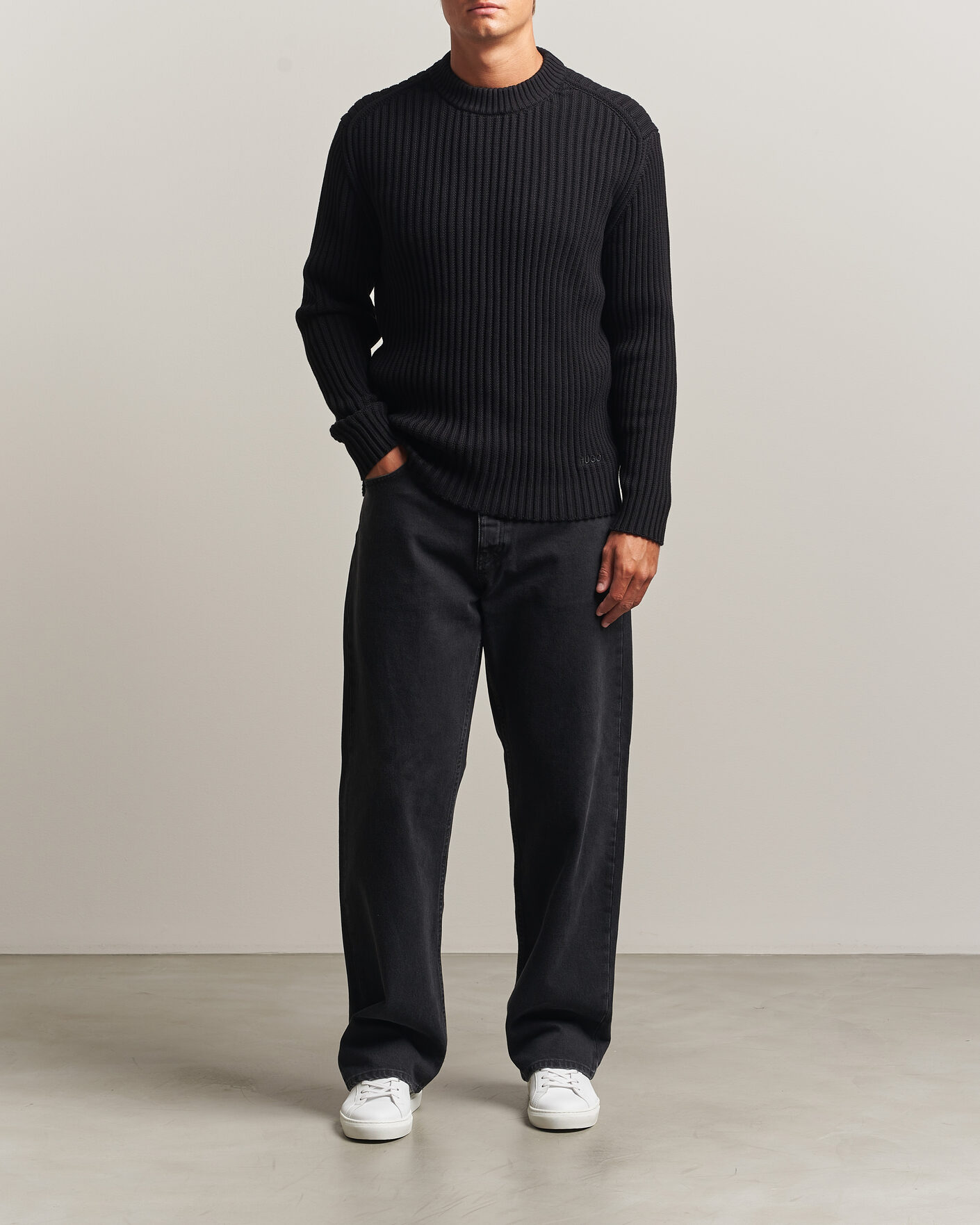 Men | Sweaters & Knitwear | HUGO | Sribban Cotton Knitted Sweater Black