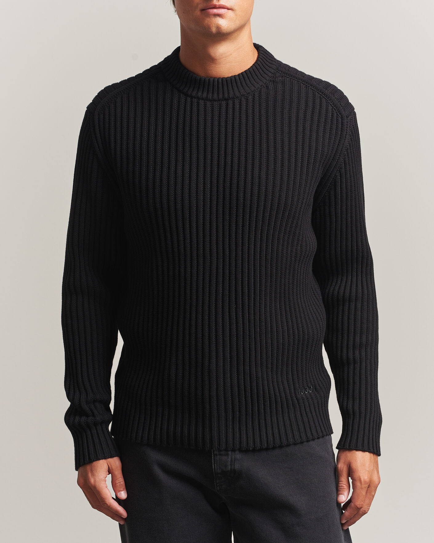 Men | Sweaters & Knitwear | HUGO | Sribban Cotton Knitted Sweater Black