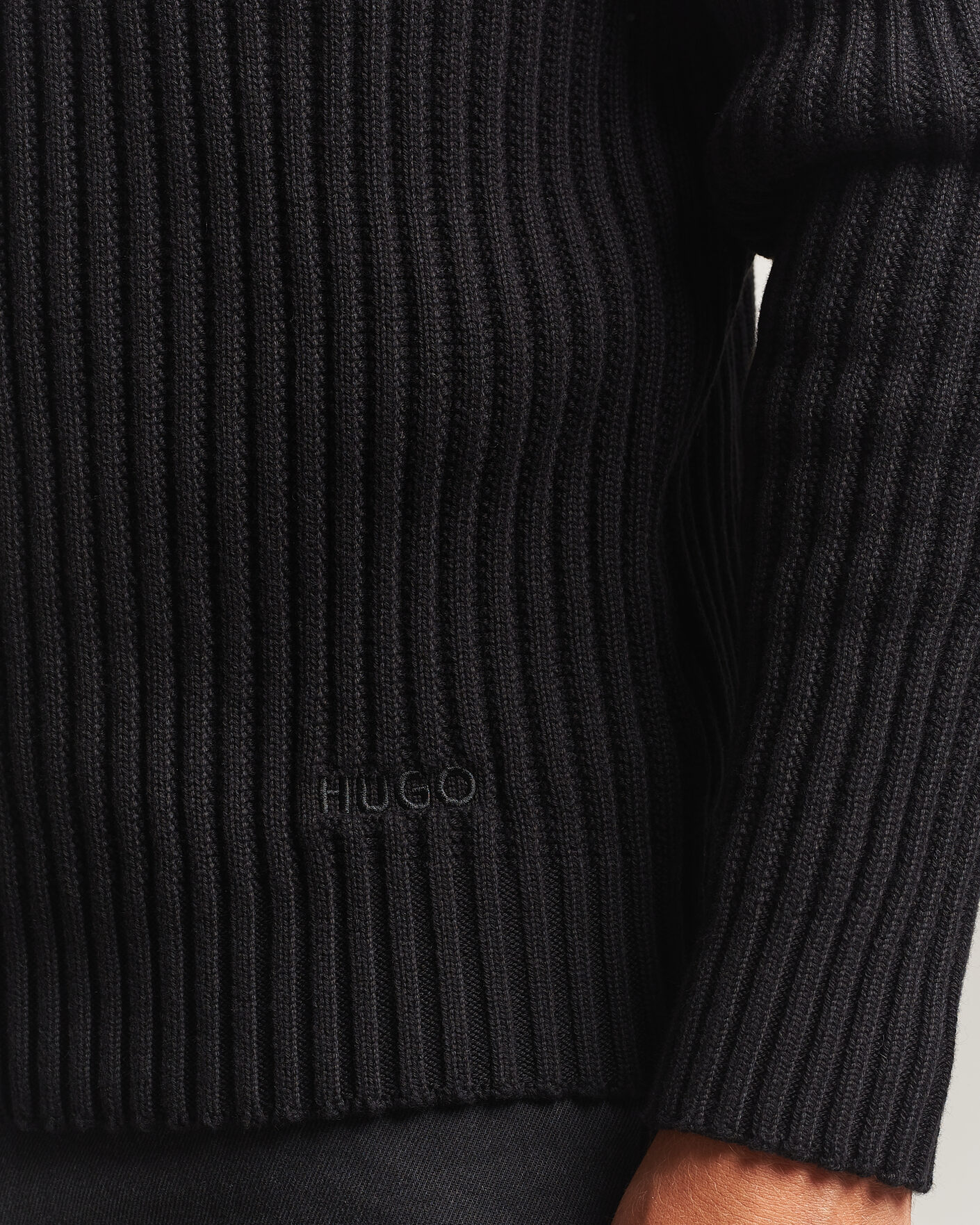 Men | Sweaters & Knitwear | HUGO | Sribban Cotton Knitted Sweater Black