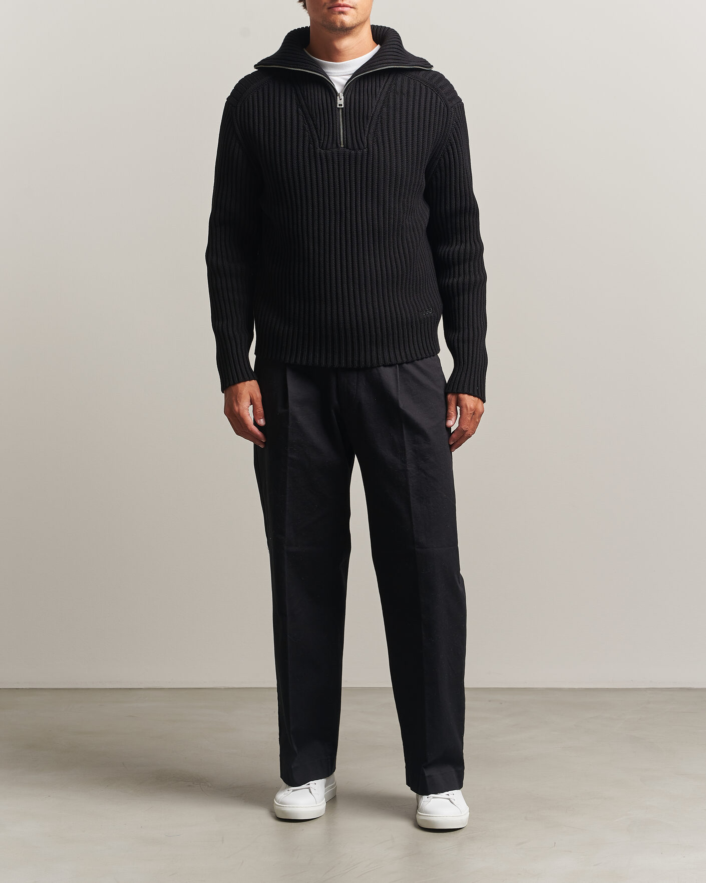 Men | Sweaters & Knitwear | HUGO | Srtithon Cotton Knitted Half Zip Black