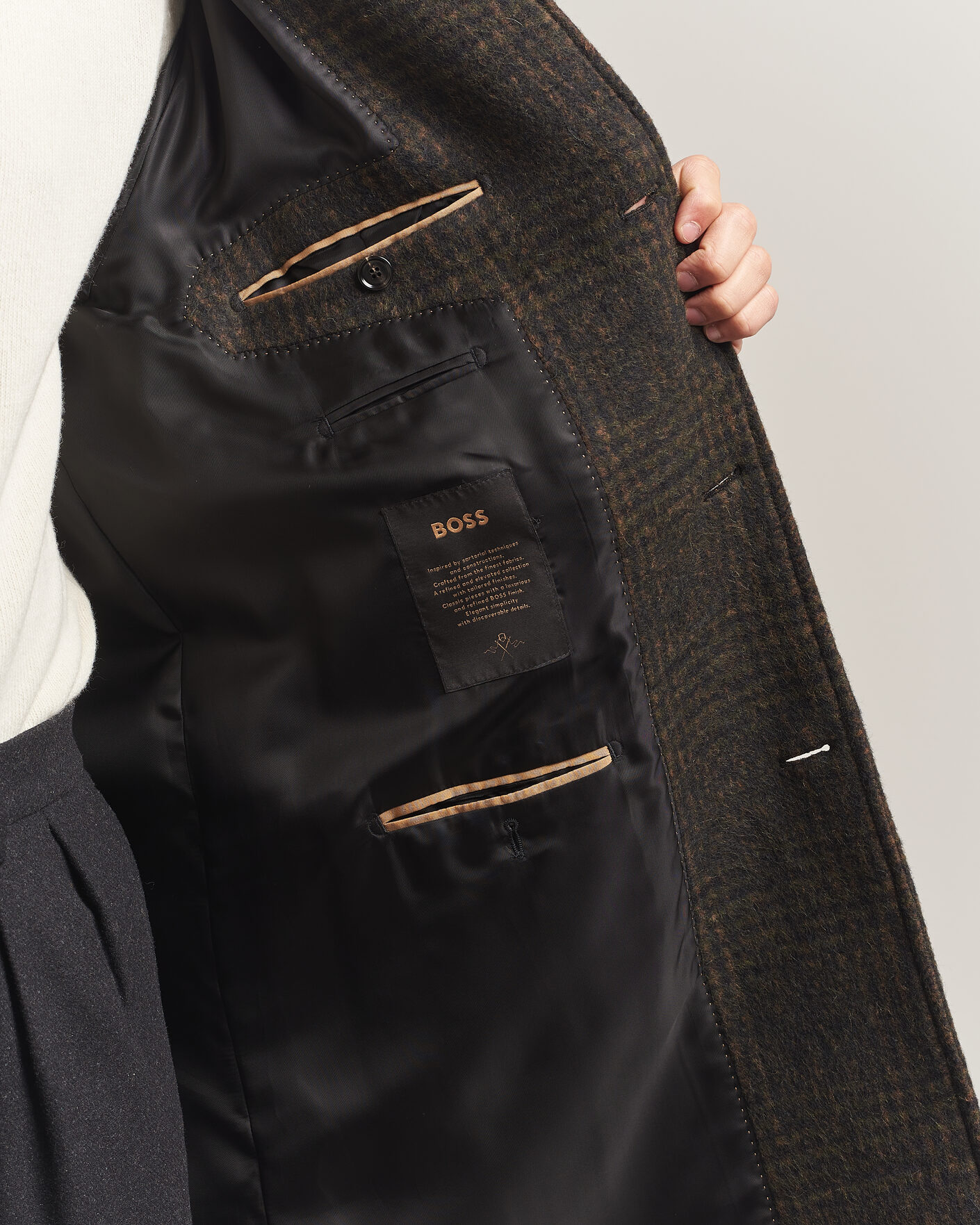 Men | Coats & Jackets | BOSS CAMEL | Cohn Wool Checked Coat Open Green