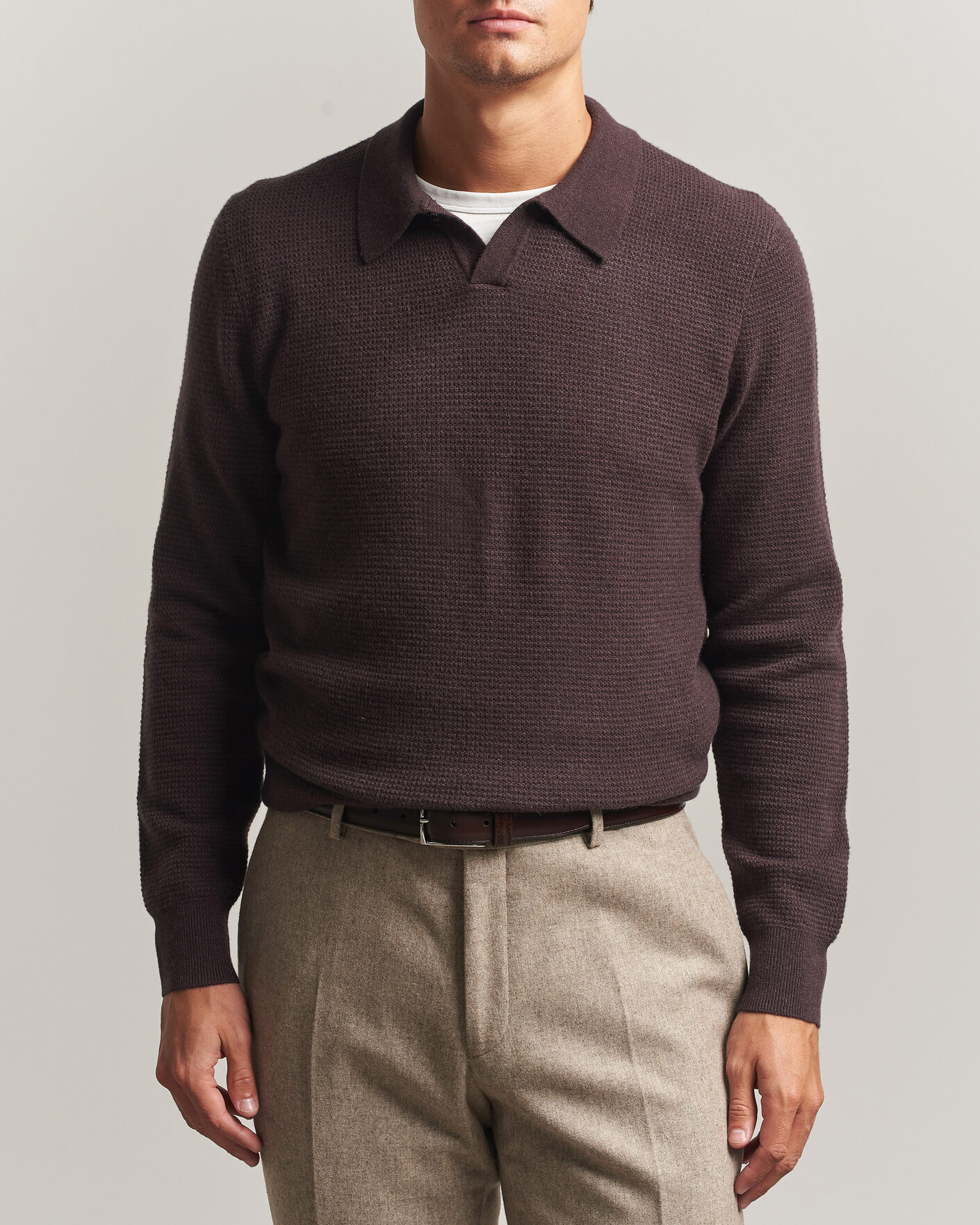 Men | Sweaters & Knitwear | BOSS CAMEL | Filo Wool Knitted Polo Open Brown