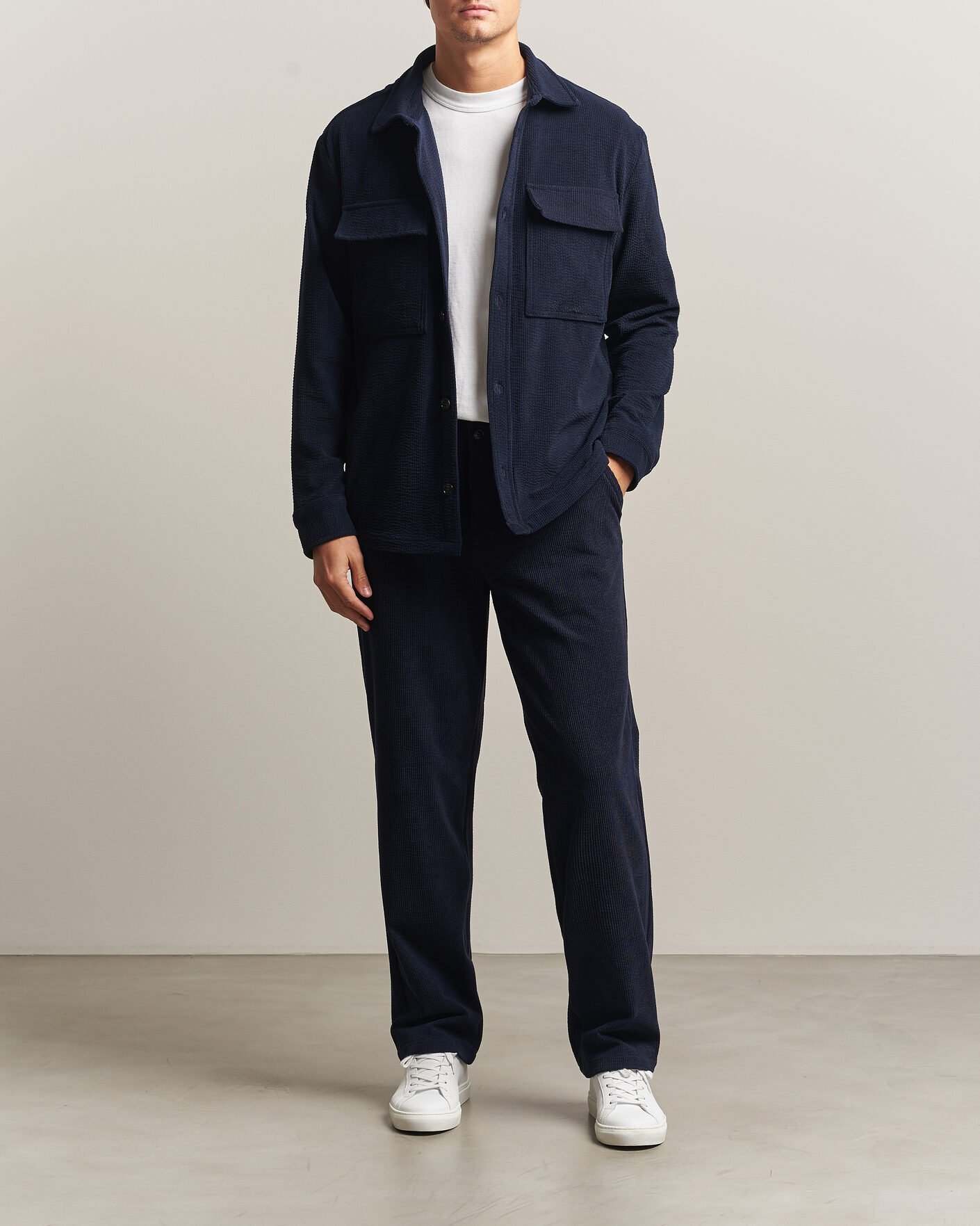 Men | Shirts | J.Lindeberg | Finnigan Drape Cord Overshirt JL Navy