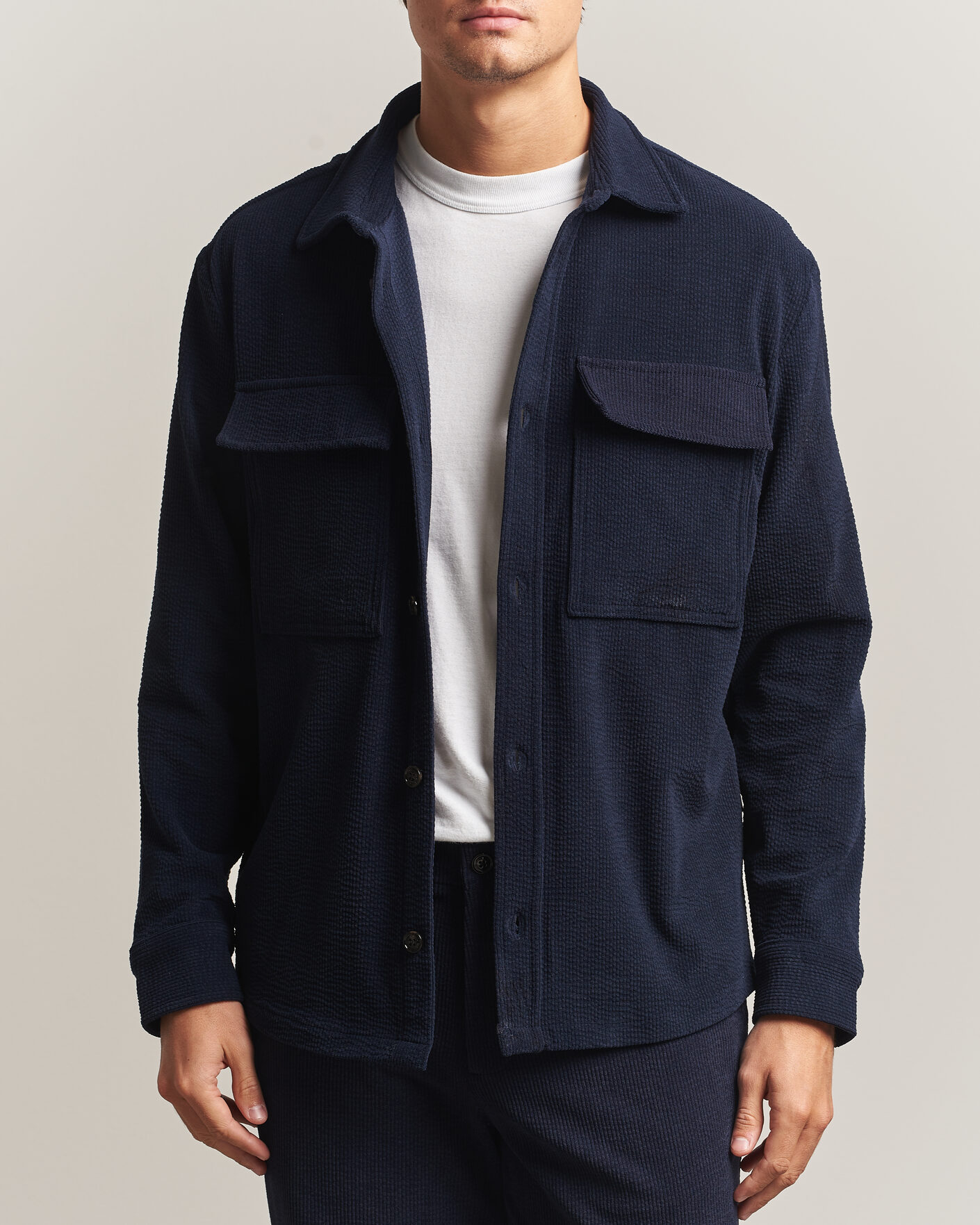 Men | Shirts | J.Lindeberg | Finnigan Drape Cord Overshirt JL Navy
