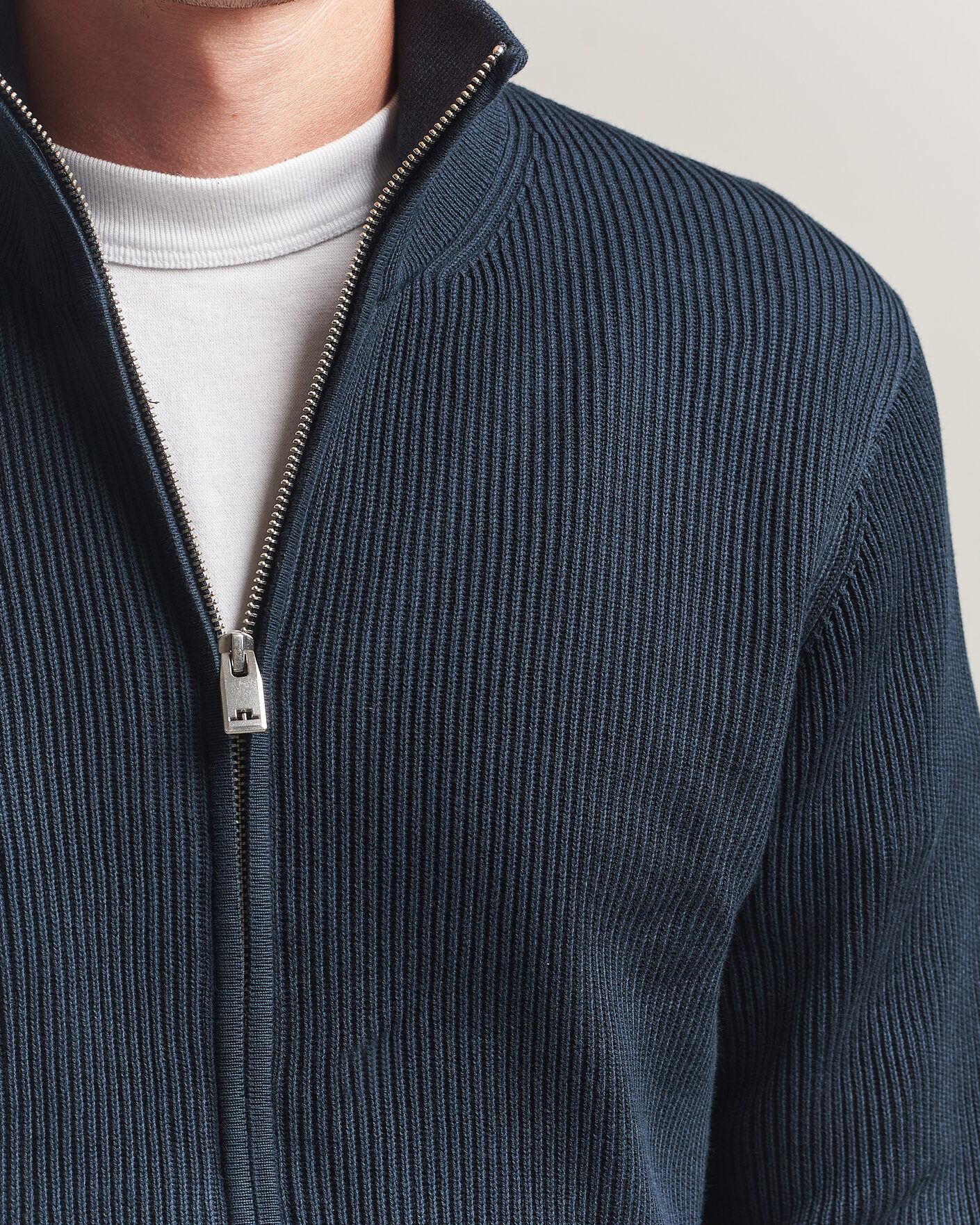 Men | Sweaters & Knitwear | J.Lindeberg | Alexis Cotton Full Zip JL Navy