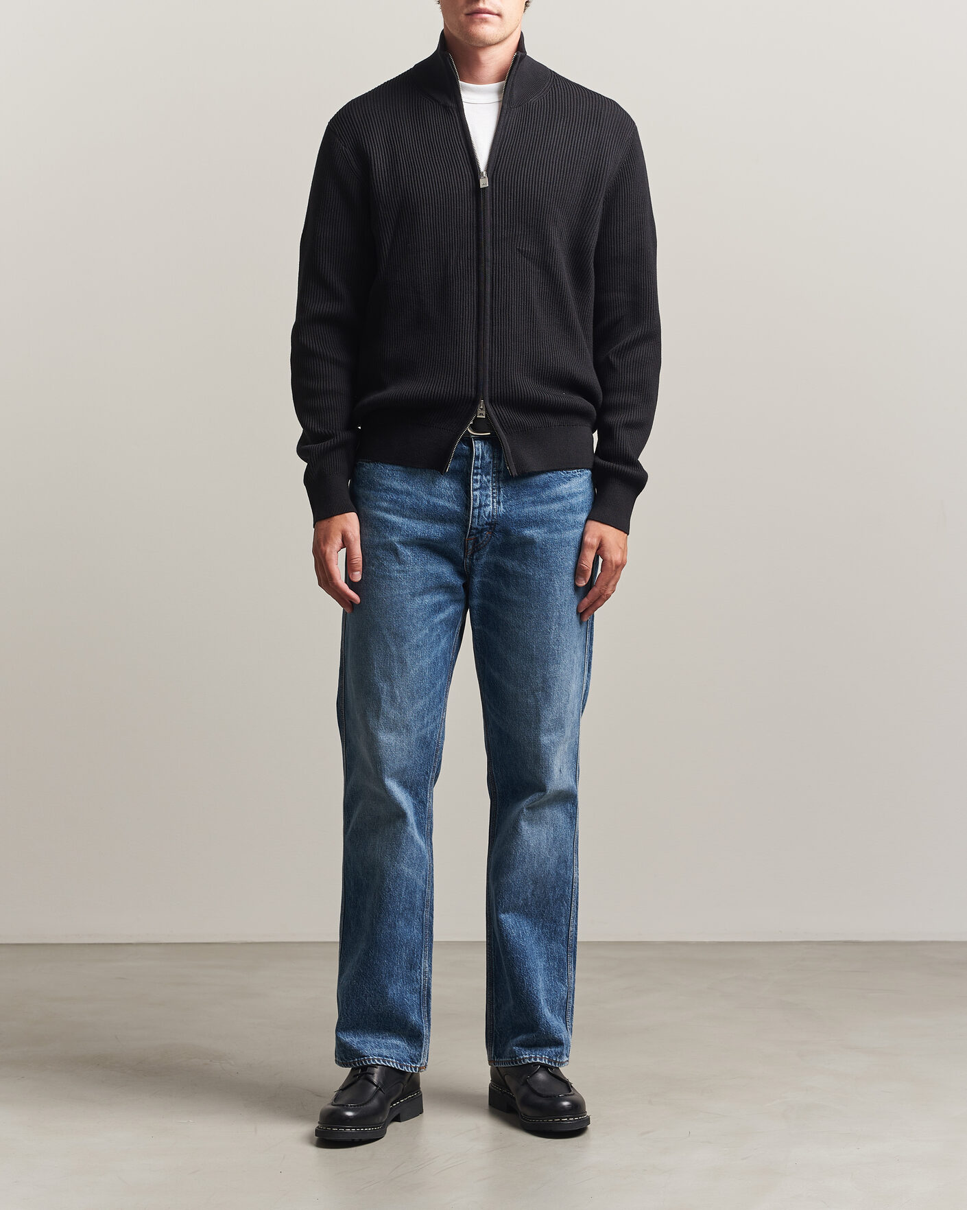 Men | Sweaters & Knitwear | J.Lindeberg | Alexis Cotton Full Zip Black