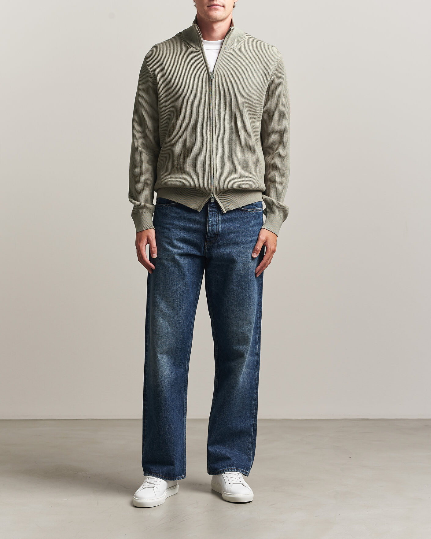 Men | Sweaters & Knitwear | J.Lindeberg | Alexis Cotton Full Zip Brindle