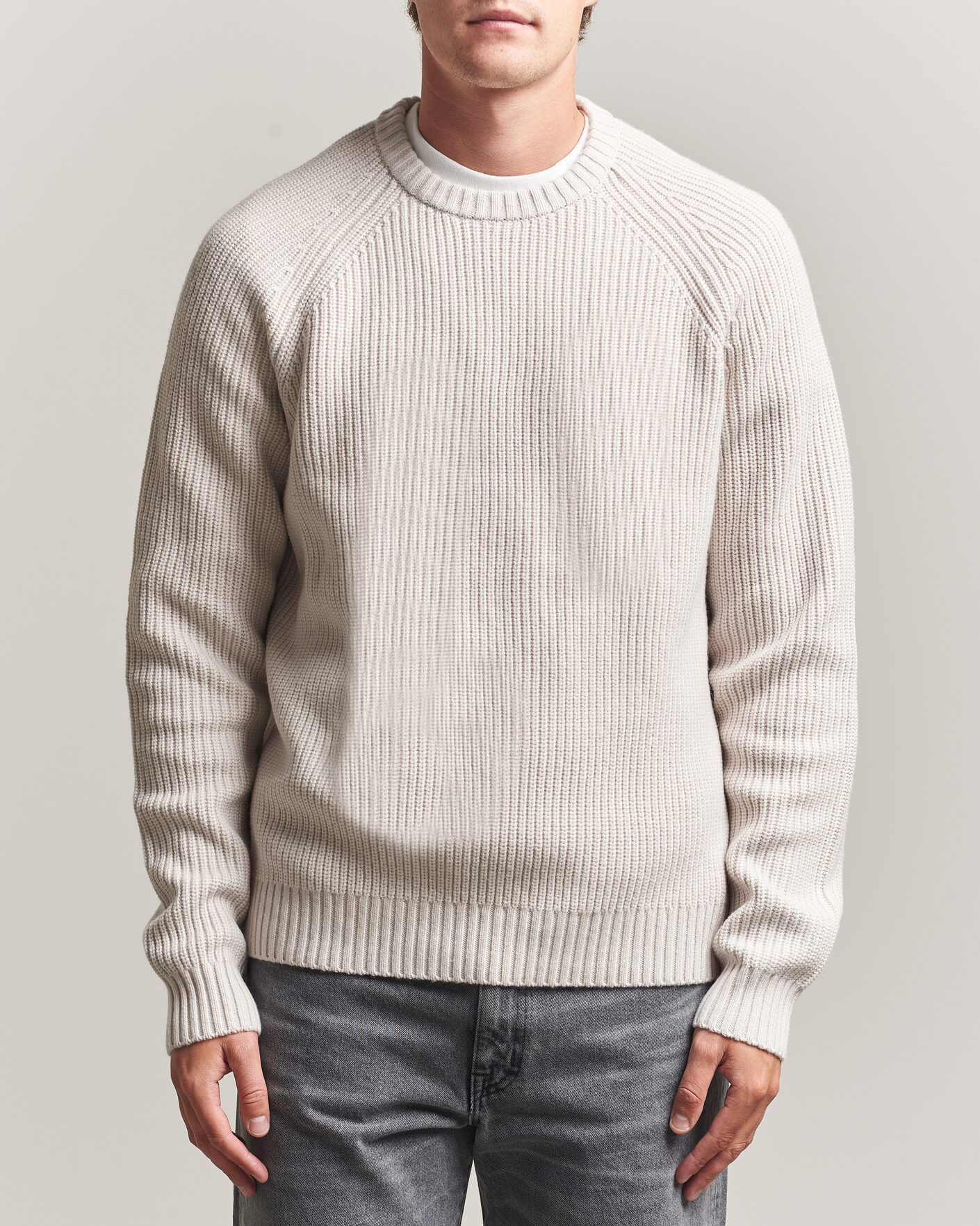 Men | Sweaters & Knitwear | J.Lindeberg | Hallow Wool Blend Knitted Sweater Moonbeam