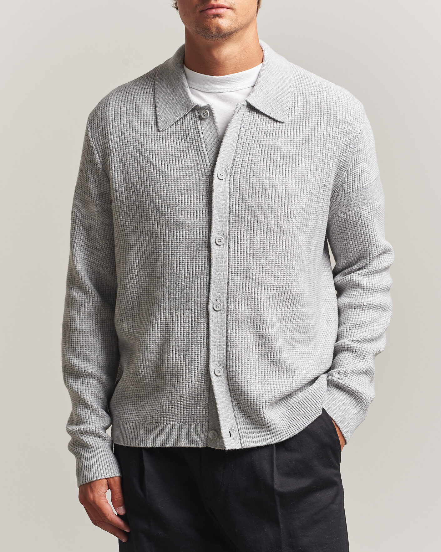 Men | Sweaters & Knitwear | J.Lindeberg | Willem Knitted Cardigan Light Grey Melange