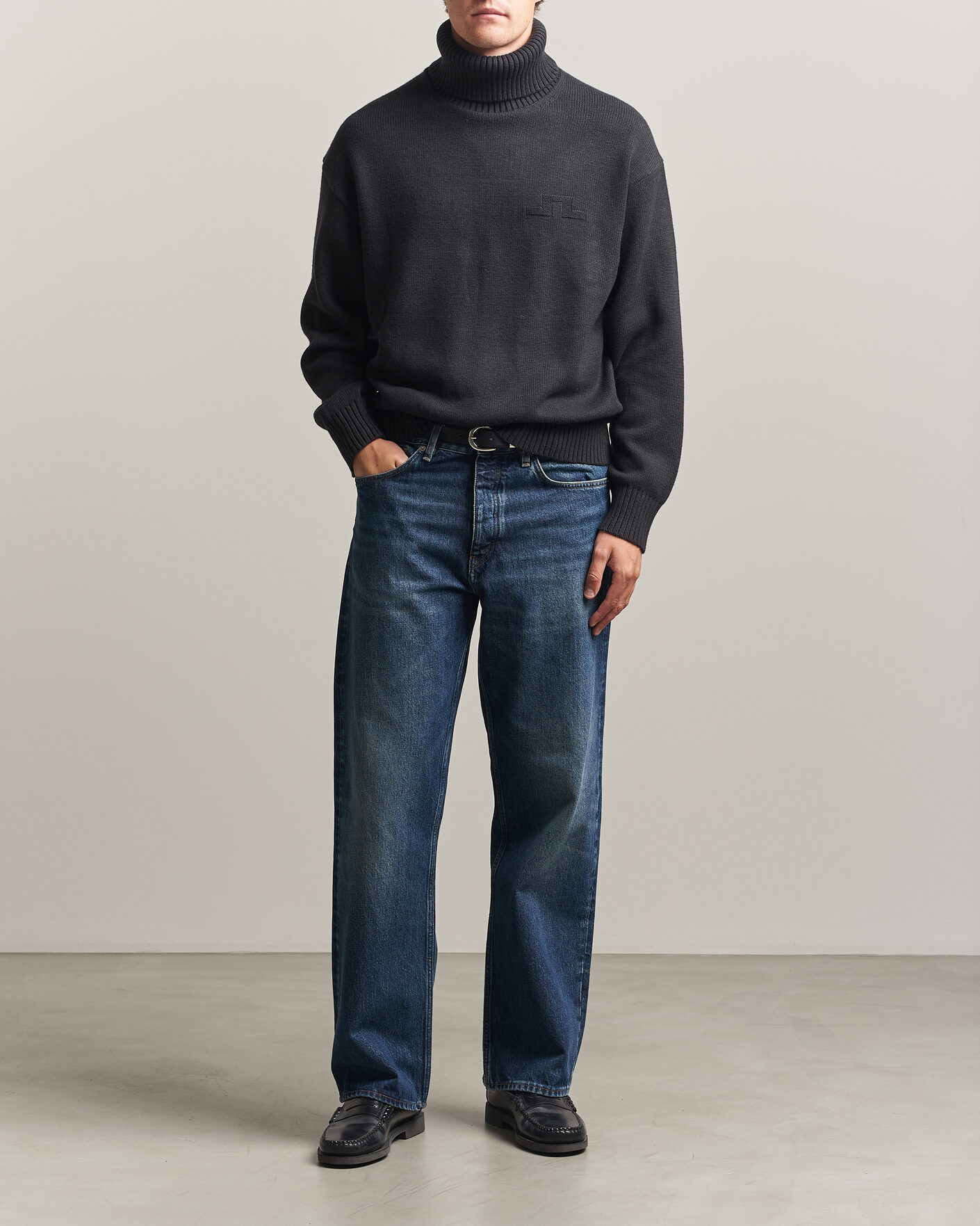 Men | Sweaters & Knitwear | J.Lindeberg | Eddy Wool/Cotton Knitted Turtleneck Black