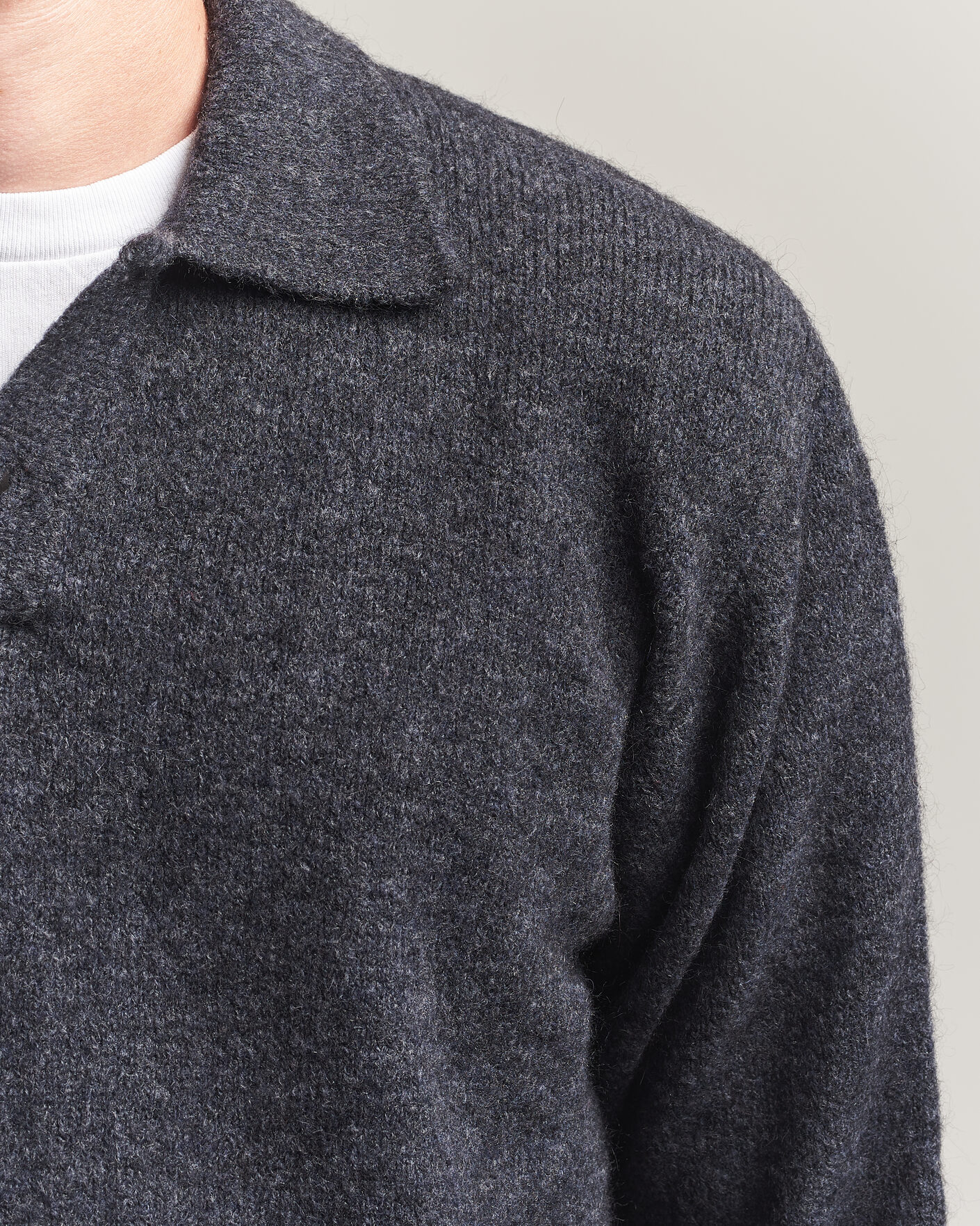 Men | Sweaters & Knitwear | Forét | Alpine Polo Knit Dark Grey Melange