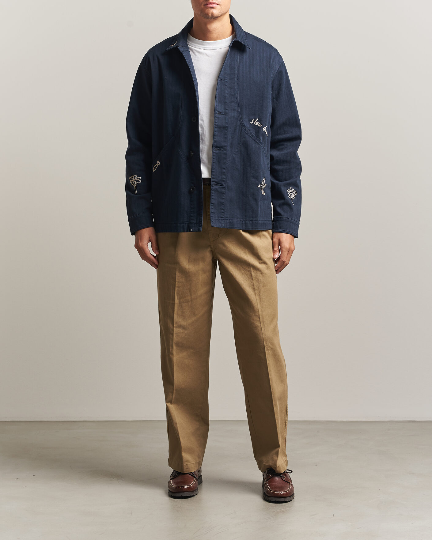 Men | Shirts | Forét | Berry Herringbone Embroidery Overshirt Navy