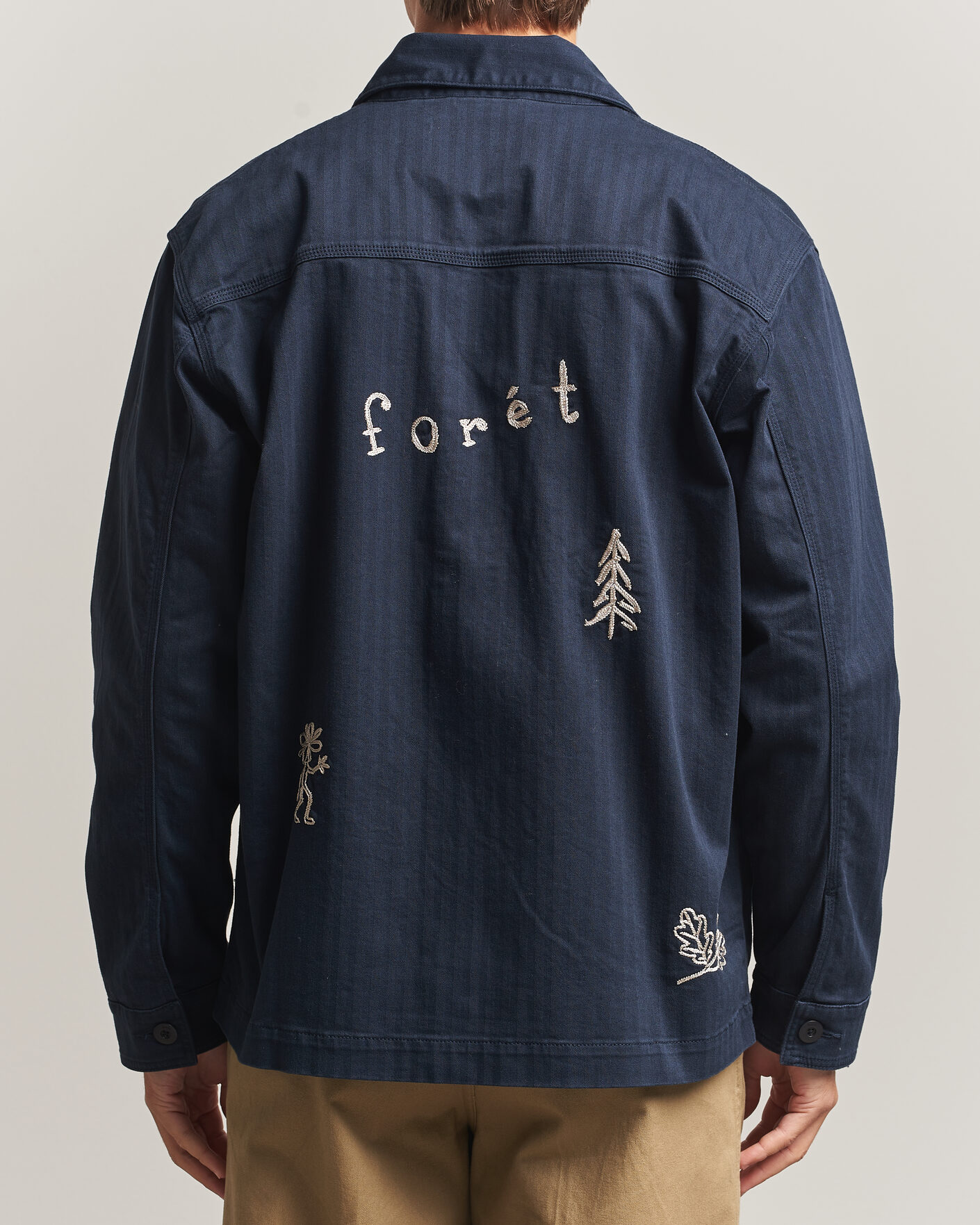 Men | Shirts | Forét | Berry Herringbone Embroidery Overshirt Navy