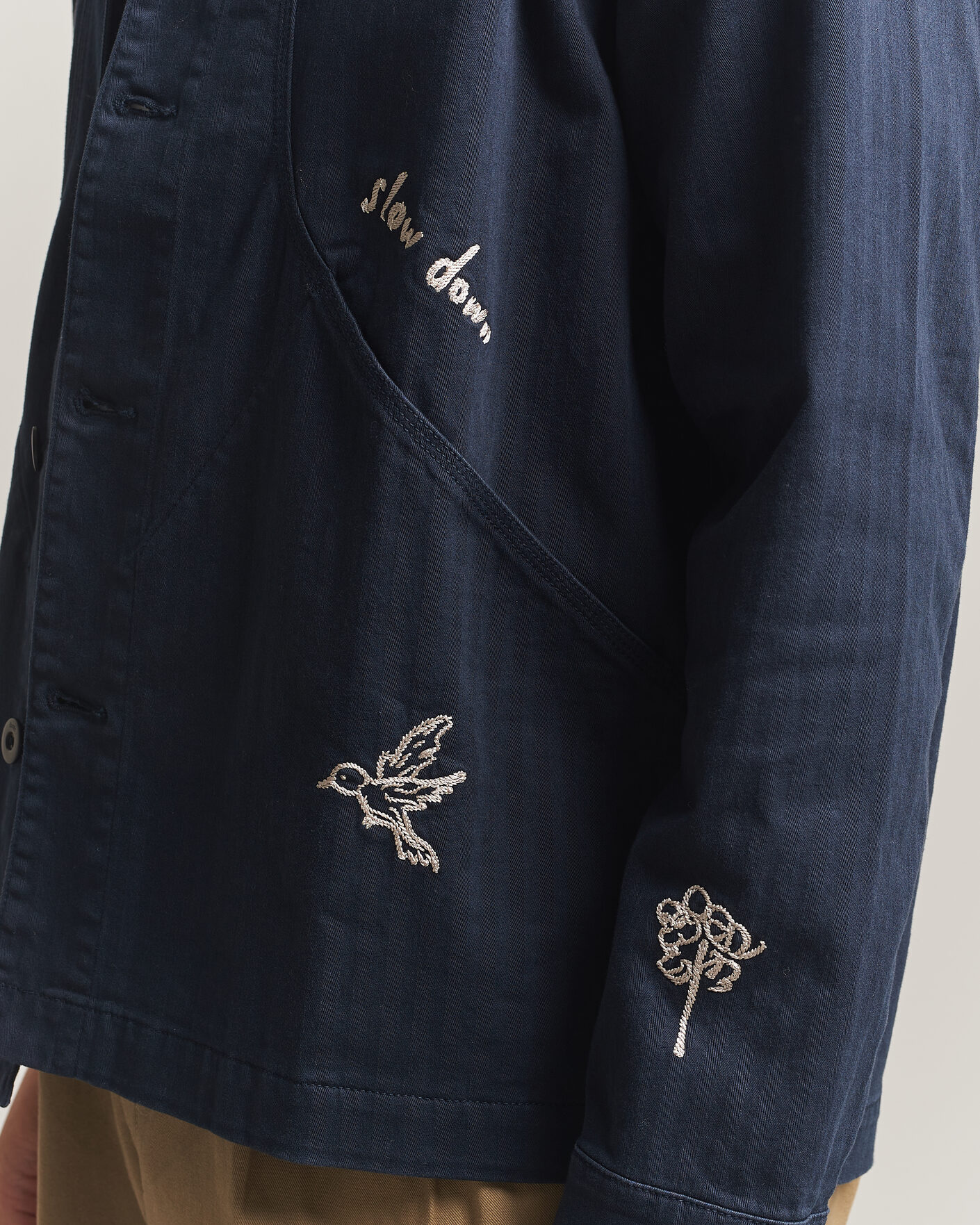 Men | Shirts | Forét | Berry Herringbone Embroidery Overshirt Navy