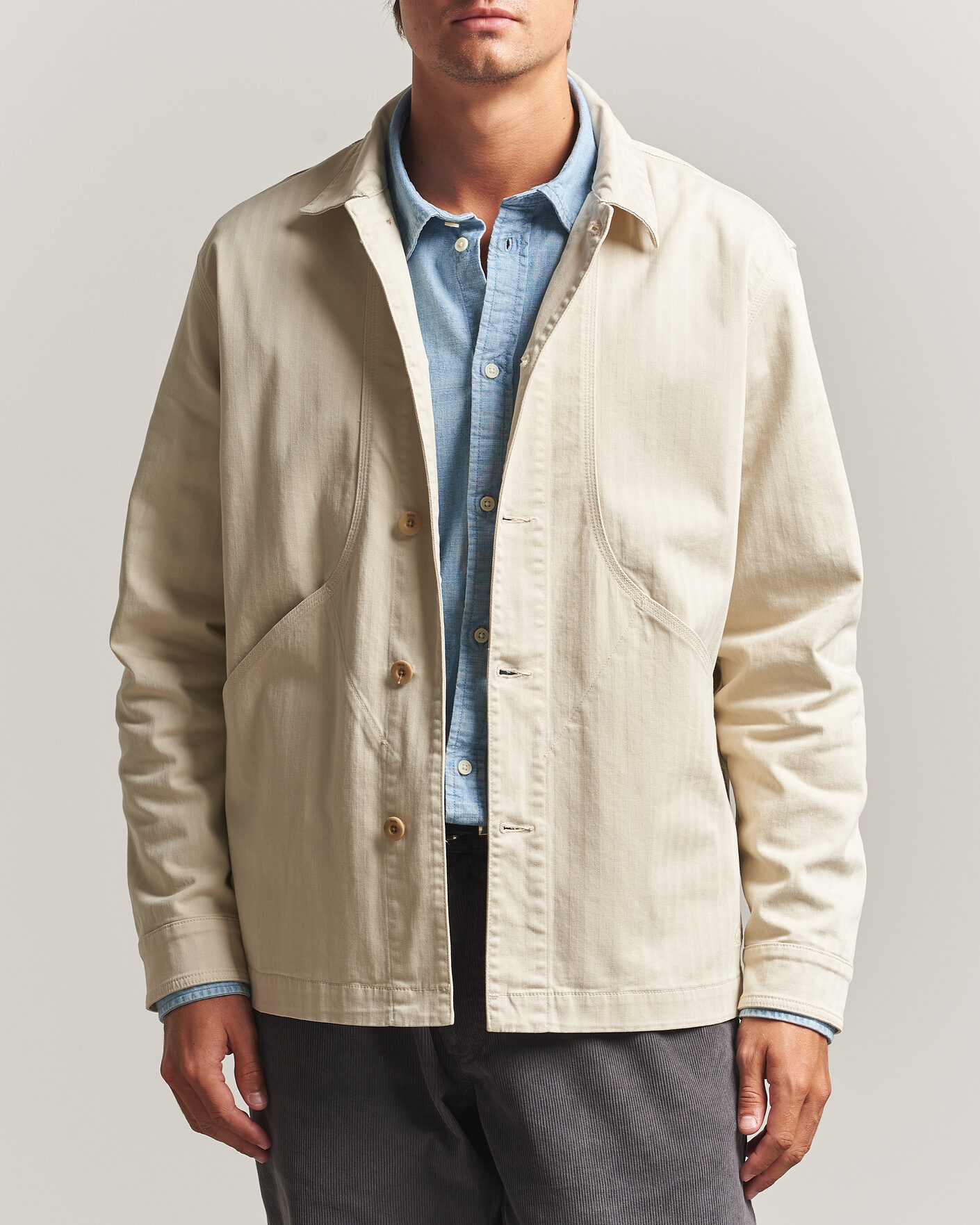 Men | Shirts | Forét | Berry Herringbone Overshirt Oat