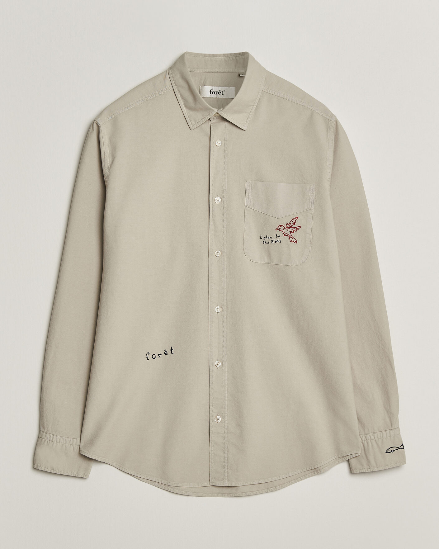 Men | Shirts | Forét | Maple Embroidery Oxford Shirt Oat