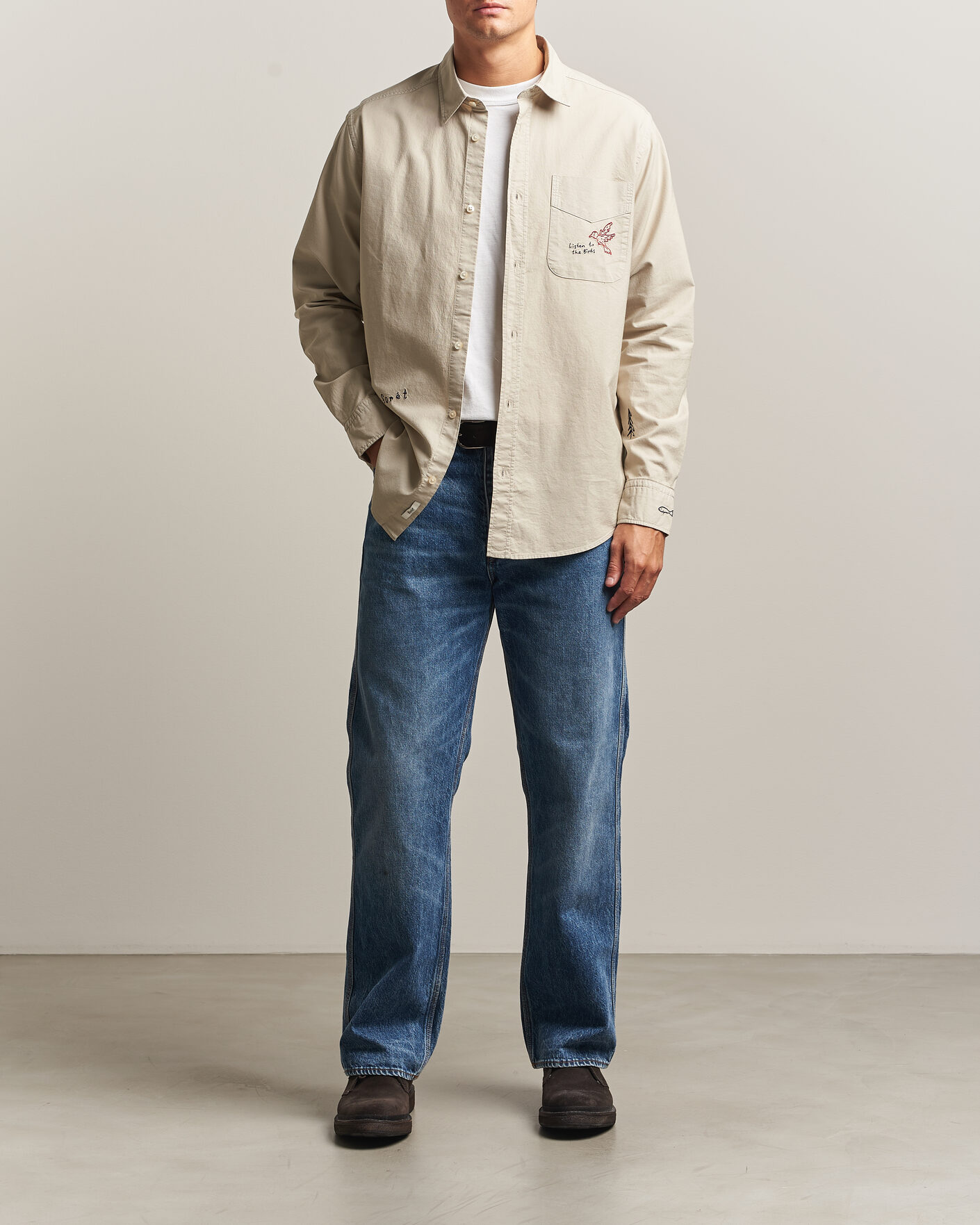Men | Shirts | Forét | Maple Embroidery Oxford Shirt Oat