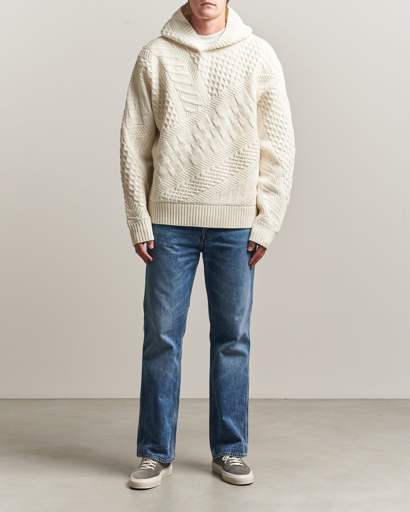 J.Lindeberg Savio Cable Knitted Hoodie Tofu at CareOfCarl.com