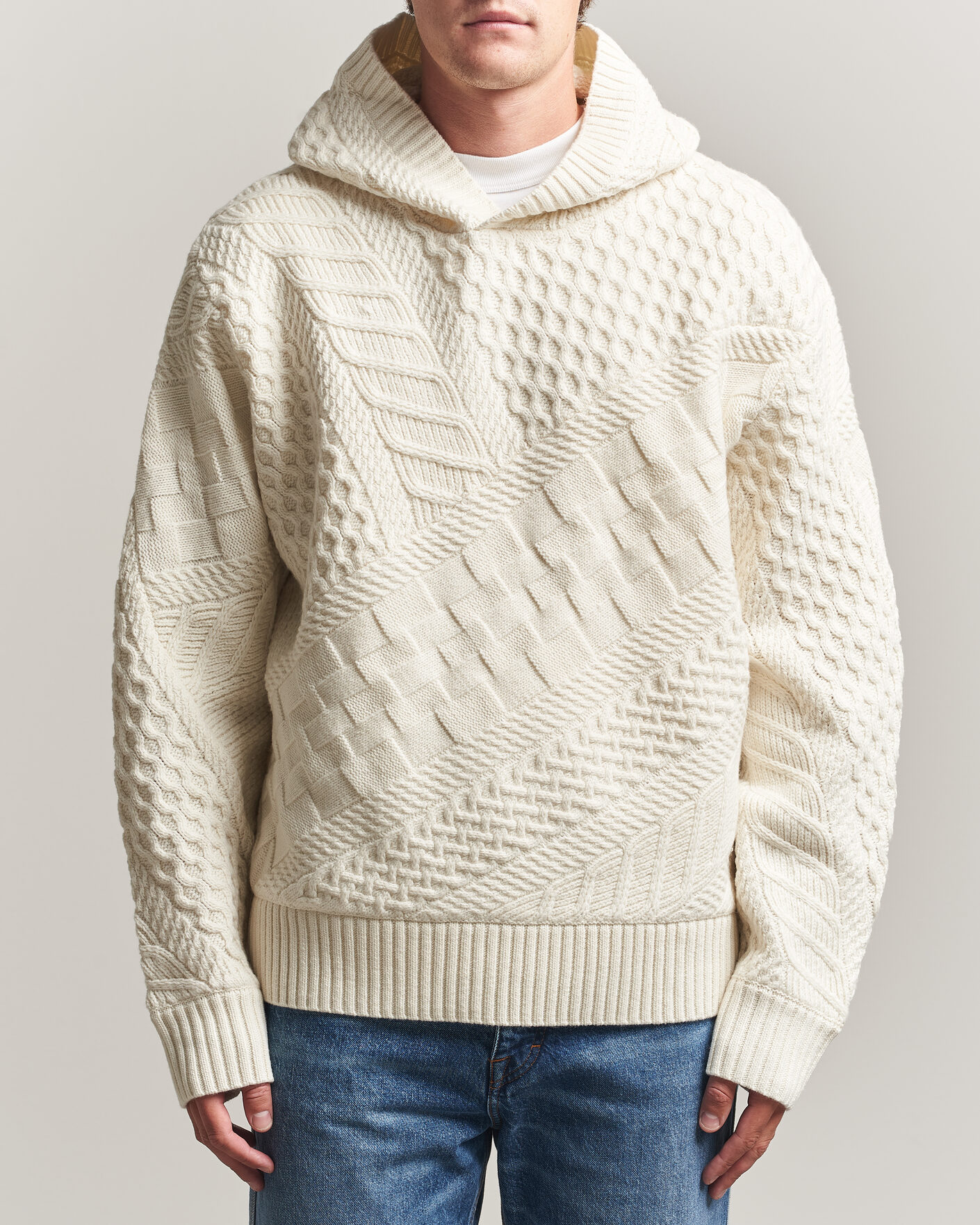 J.Lindeberg Savio Cable Knitted Hoodie Tofu at CareOfCarl.com