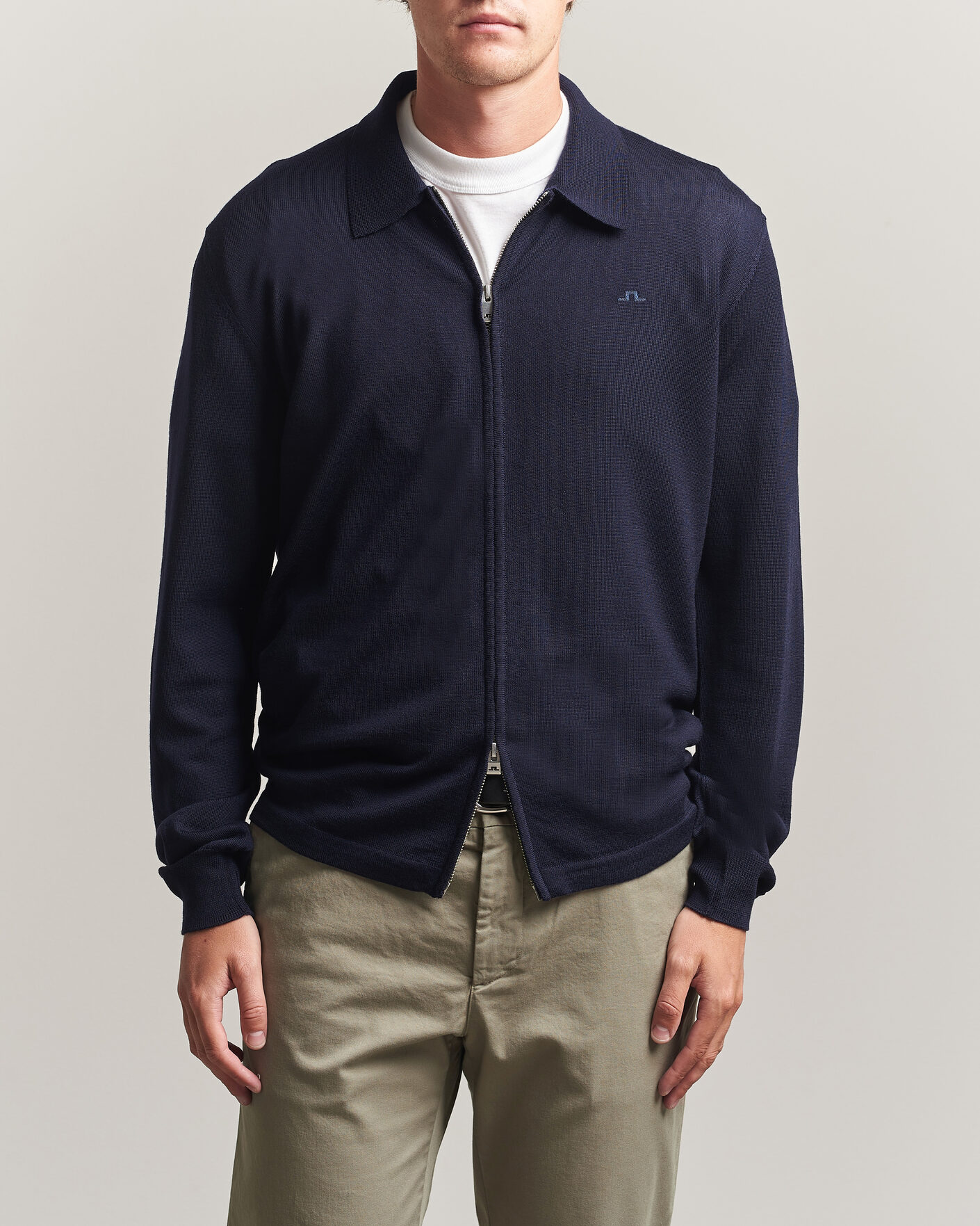 Men | Sweaters & Knitwear | J.Lindeberg | Kaleb Merino Full Zip JL Navy