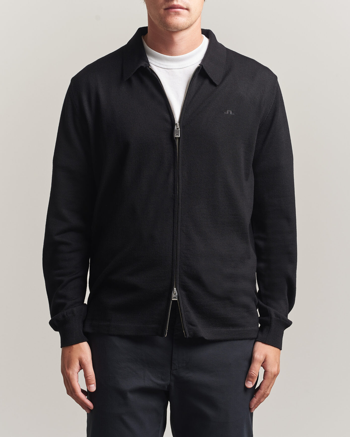 Men | Sweaters & Knitwear | J.Lindeberg | Kaleb Merino Full Zip Black