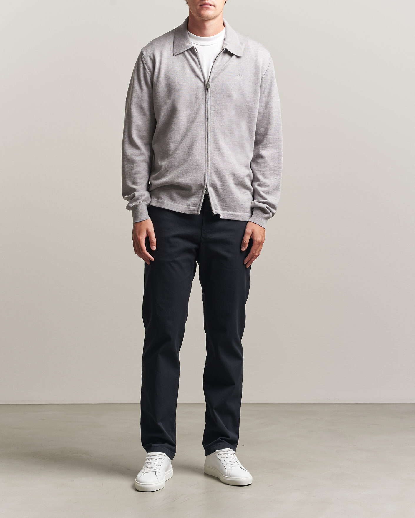Men | Sweaters & Knitwear | J.Lindeberg | Kaleb Merino Full Zip Light Grey Melange