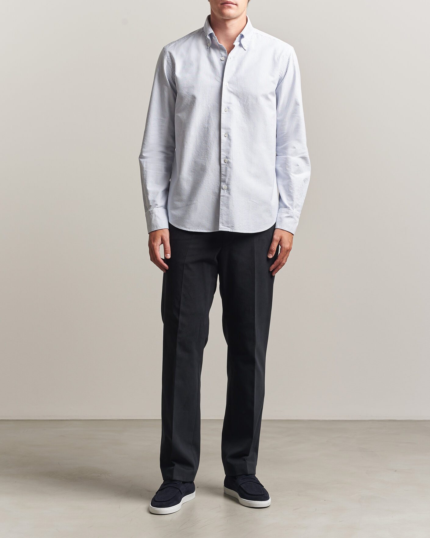 Men | Shirts | Grigio | Oxford Button Down Shirt Light Blue Stripe