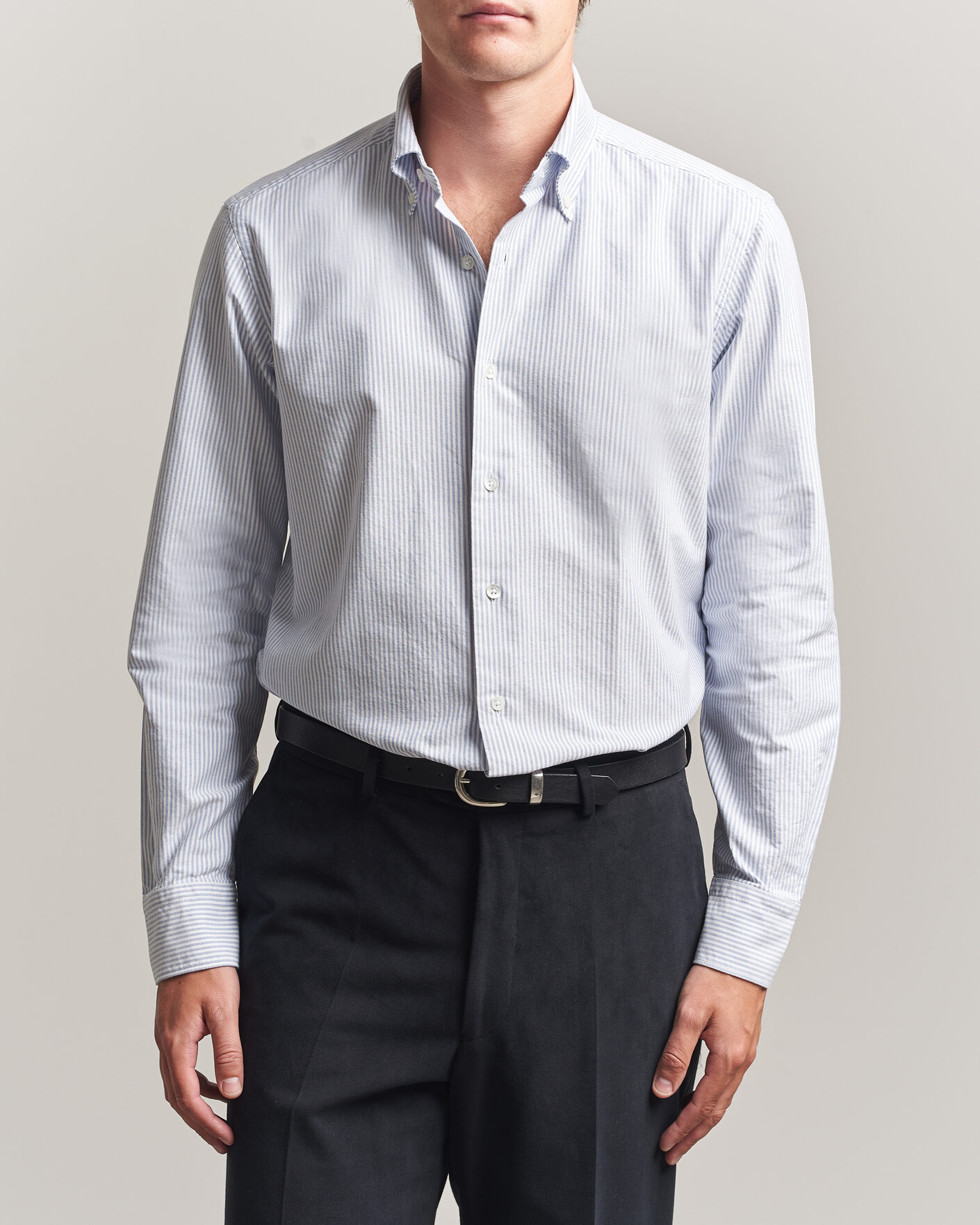 Men | Shirts | Grigio | Oxford Button Down Shirt Light Blue Stripe
