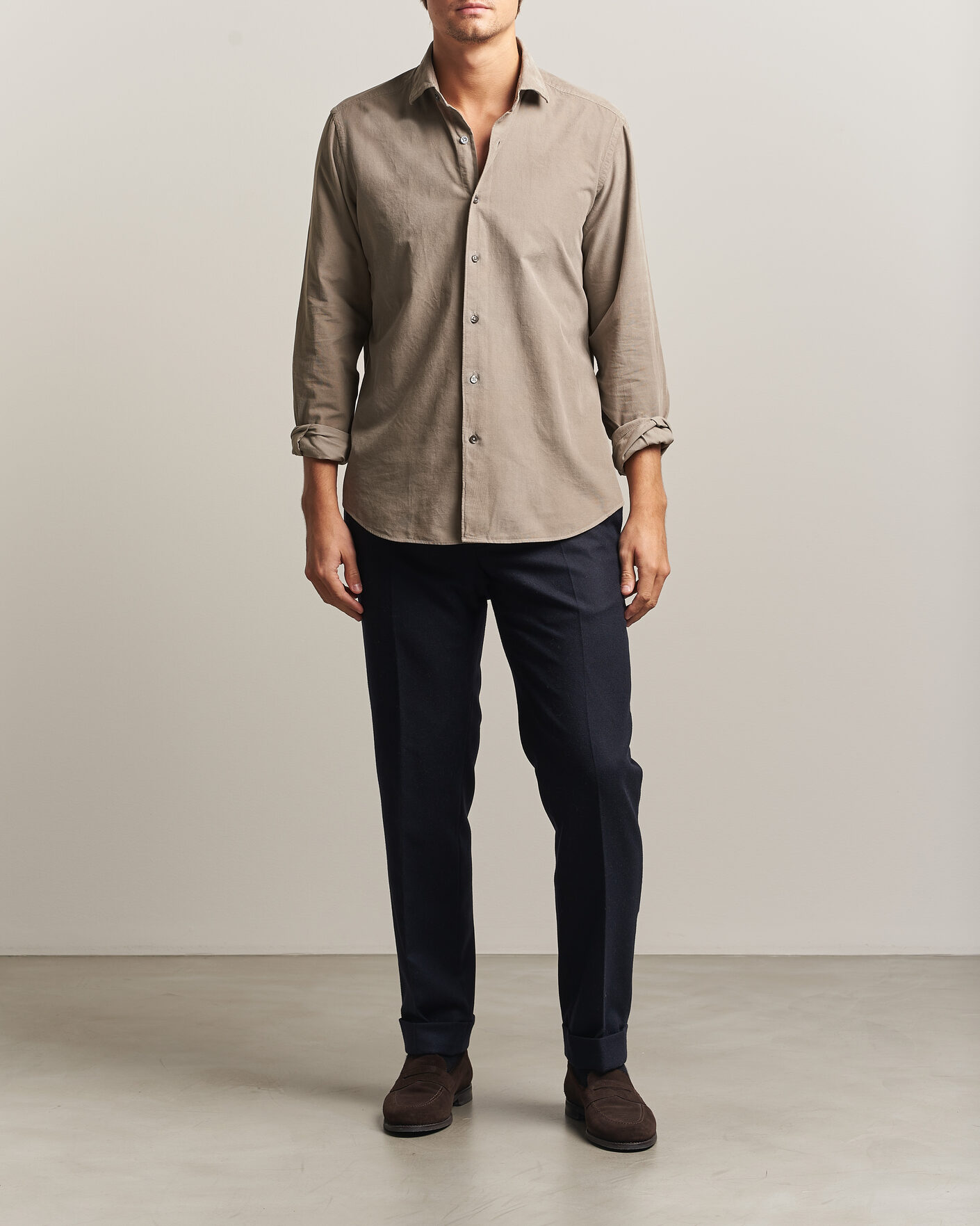 Men | Shirts | Grigio | Corduroy Shirt Beige