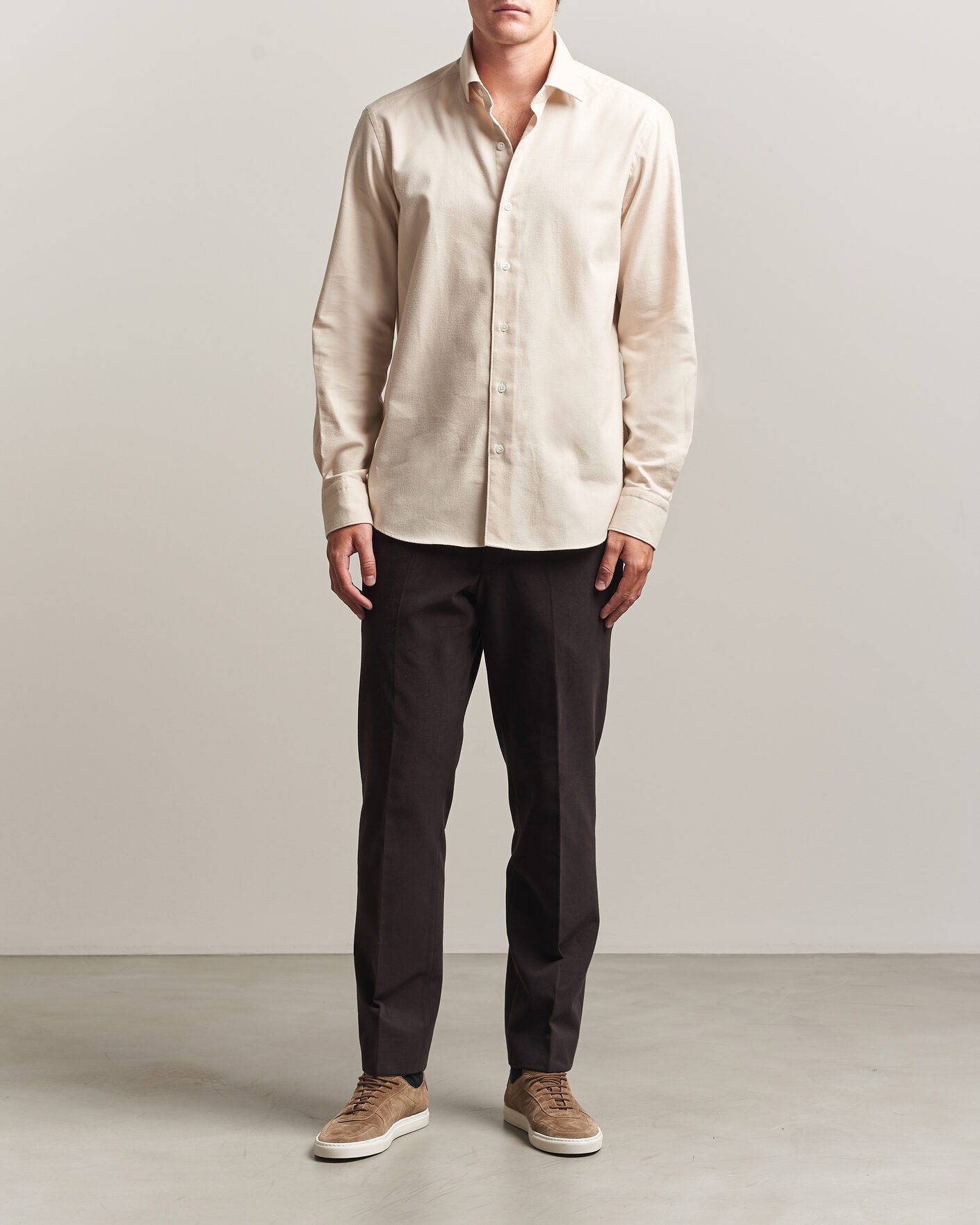 Men | Shirts | Grigio | Washed Flannel Shirt Off White