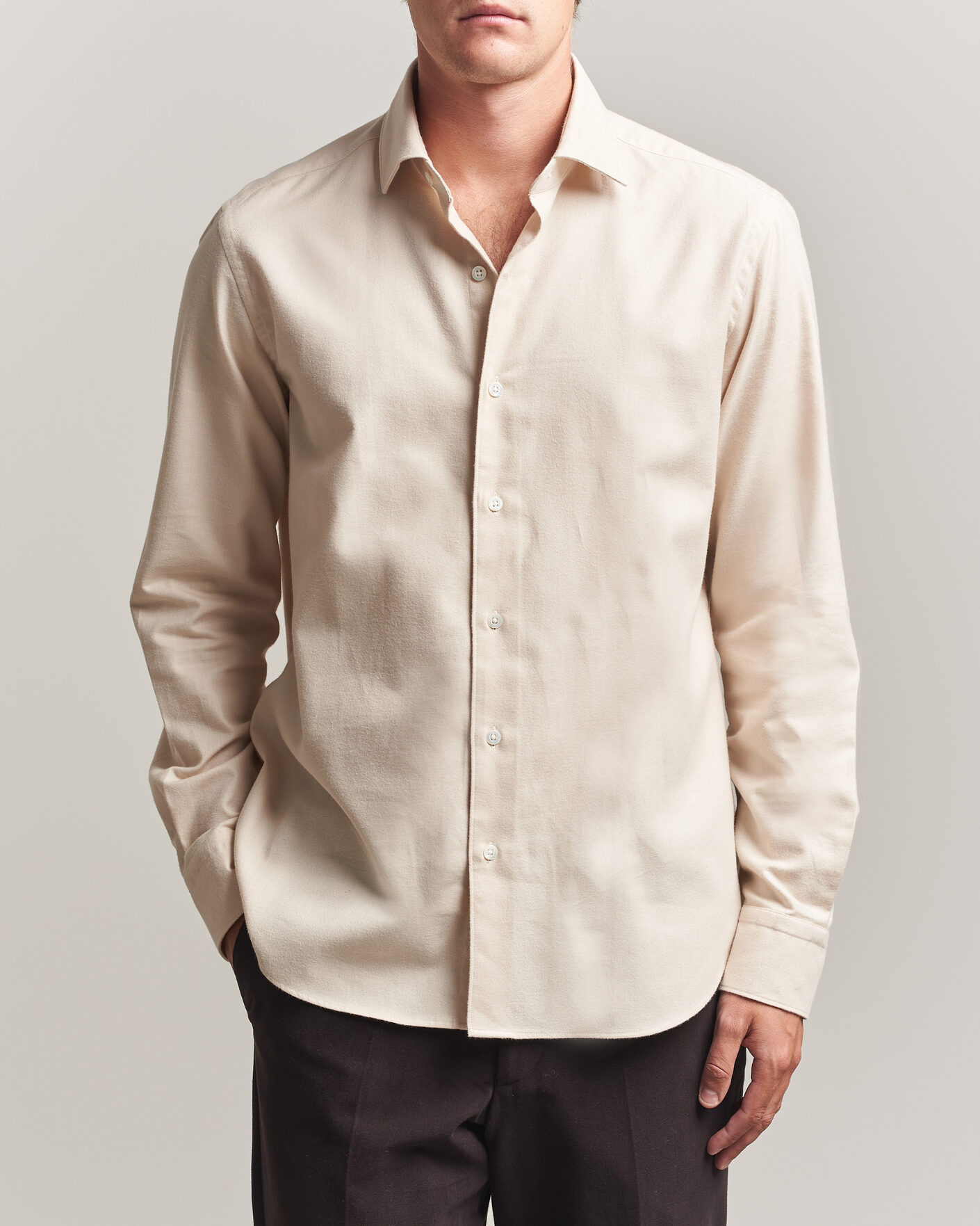 Men | Shirts | Grigio | Washed Flannel Shirt Off White