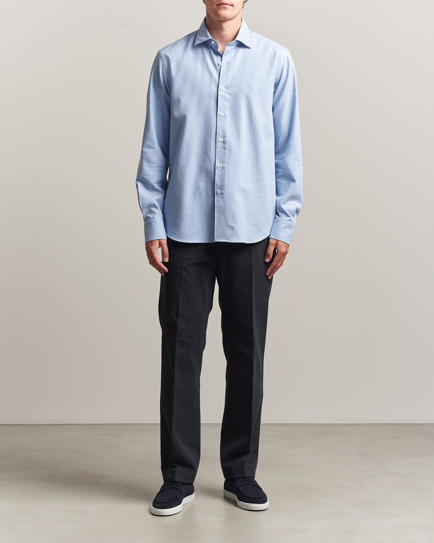 Men | Shirts | Grigio | Washed Flannel Shirt Light Blue