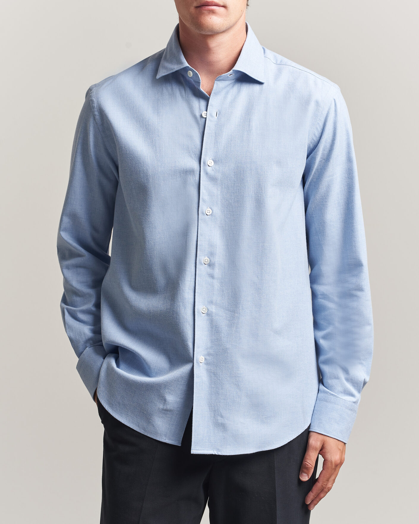 Men | Shirts | Grigio | Washed Flannel Shirt Light Blue