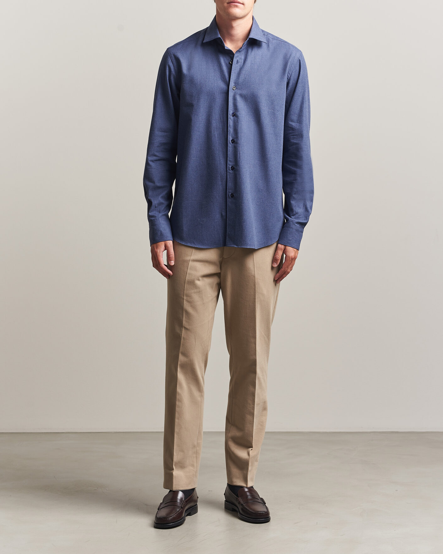 Men | Shirts | Grigio | Washed Flannel Shirt Navy