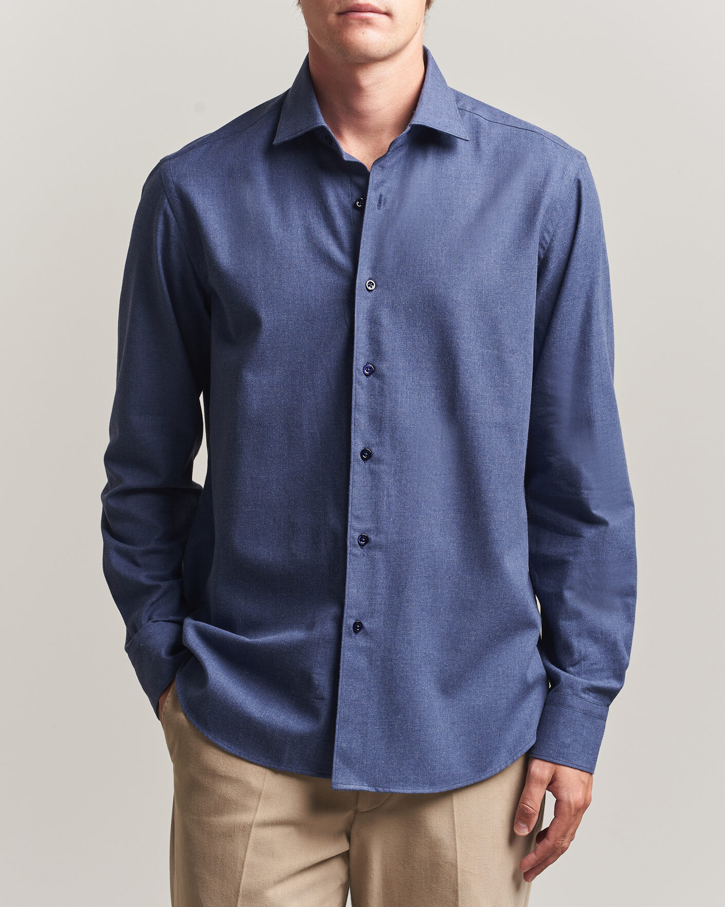 Men | Shirts | Grigio | Washed Flannel Shirt Navy