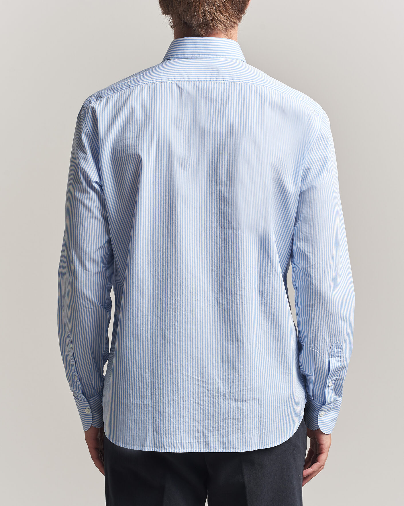 Men | Shirts | Grigio | Popeline Button Down Shirt Light Blue Stripe
