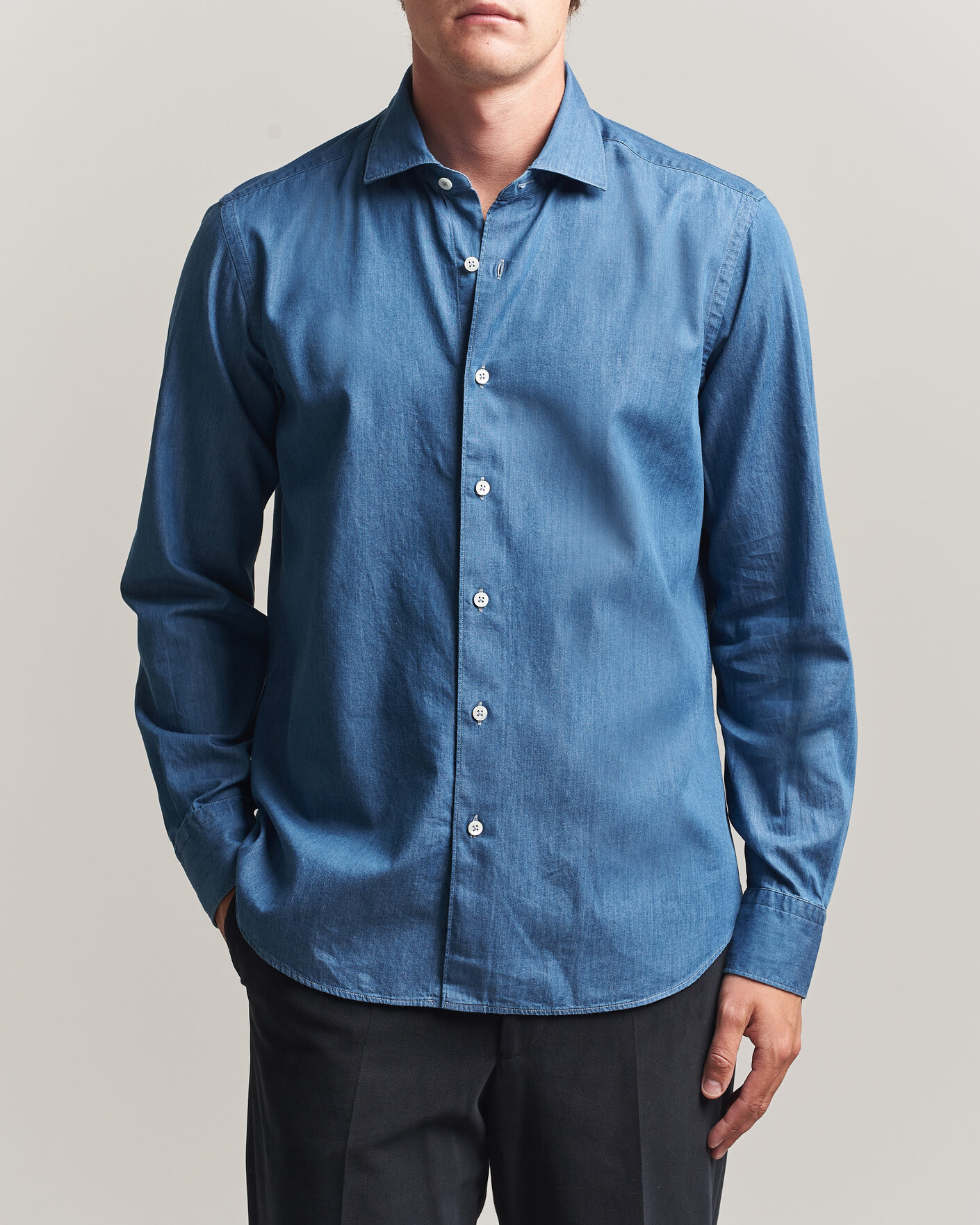 Men | Shirts | Grigio | Denim Shirt Light Blue