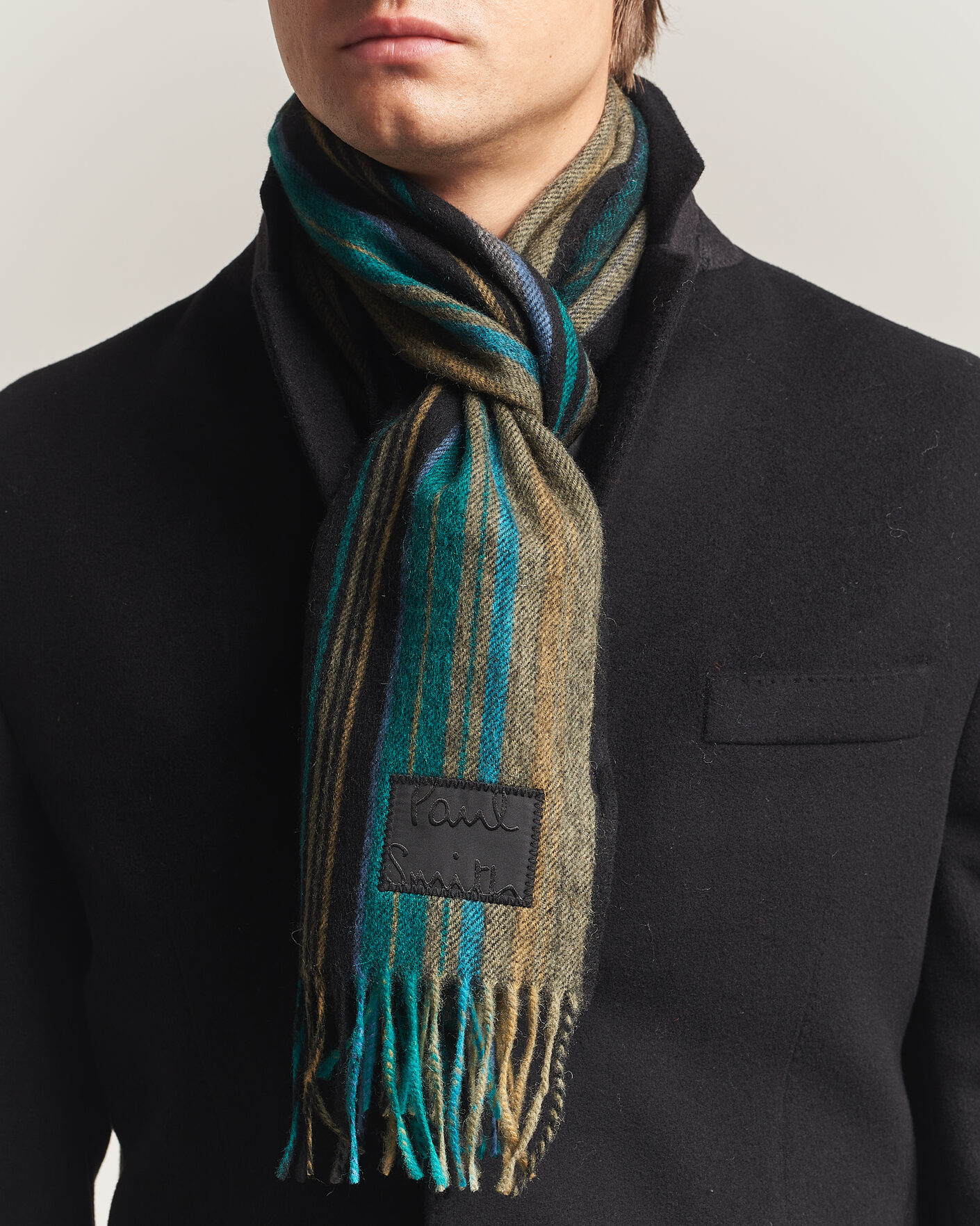 Men | Scarves | Paul Smith | Lambswool Striped Scarf Black
